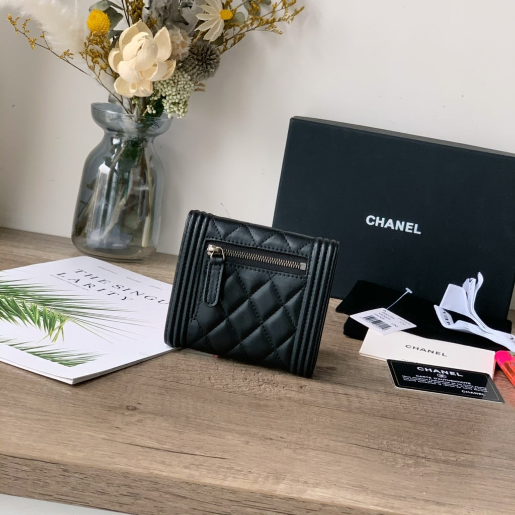 Quilted Leather Compact Flap Wallet