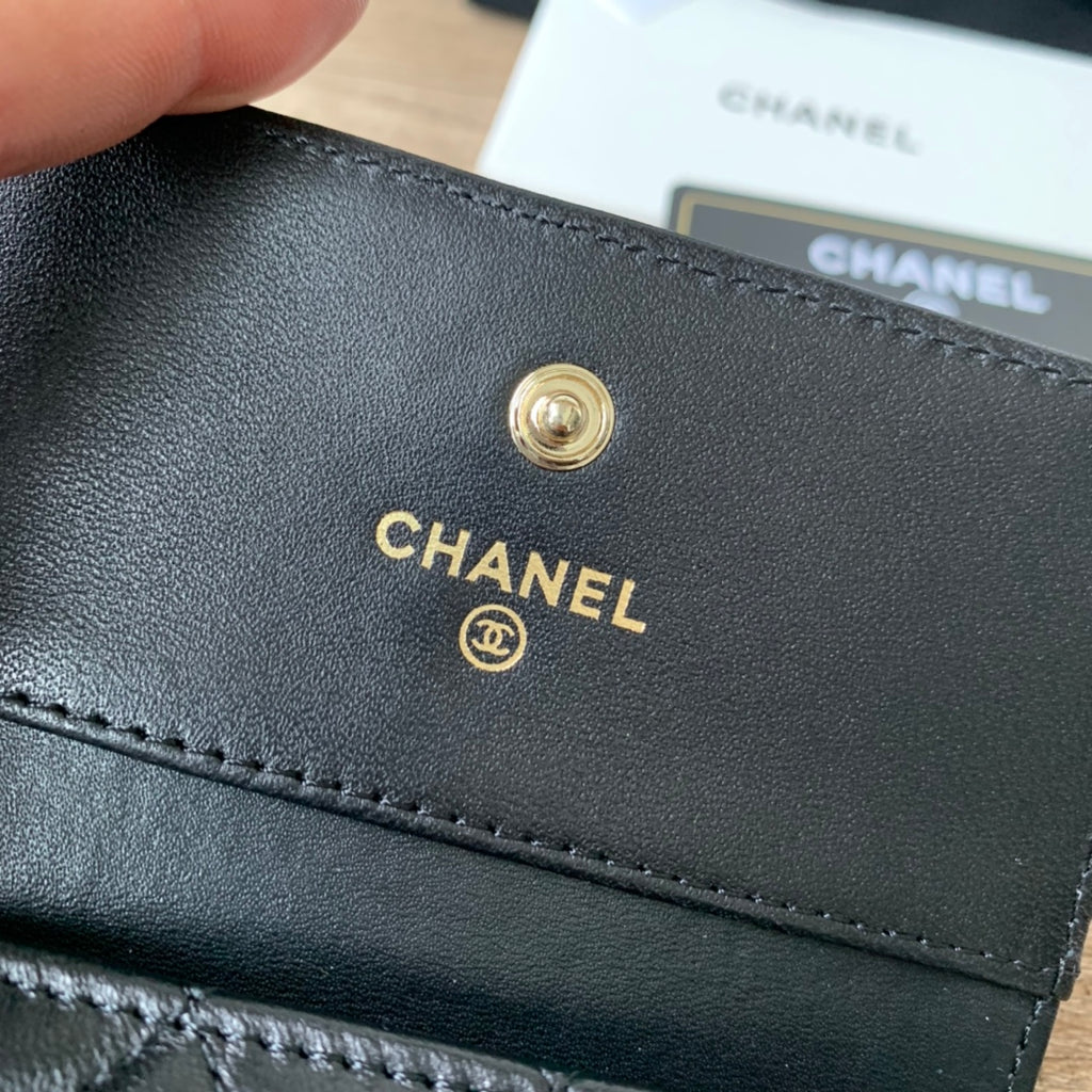 Quilted Leather Compact Flap Wallet