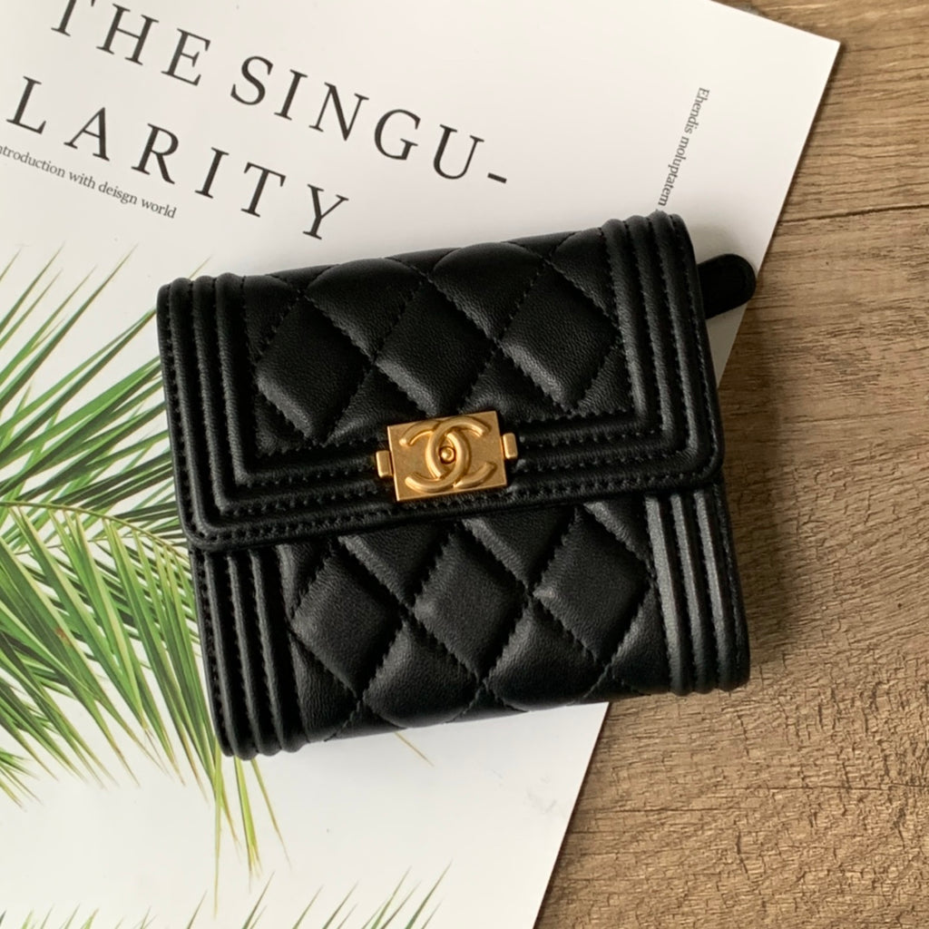 Quilted Leather Compact Flap Wallet