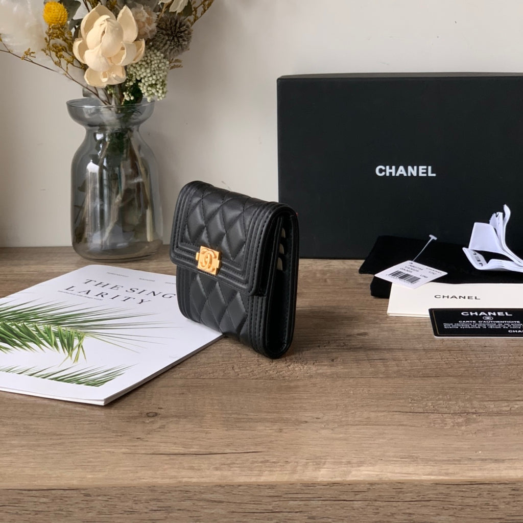 Quilted Leather Compact Flap Wallet