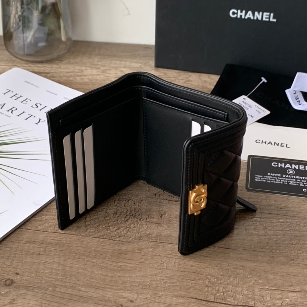 Quilted Leather Compact Flap Wallet