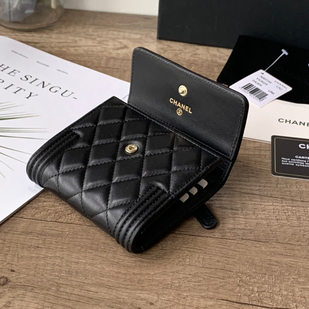 Quilted Leather Compact Flap Wallet