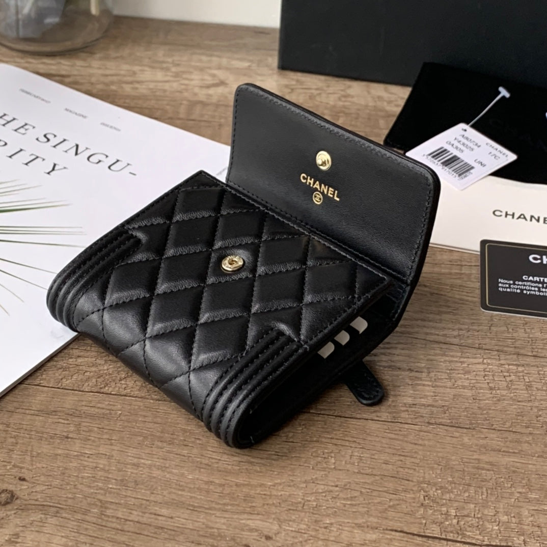 Quilted Leather Compact Flap Wallet