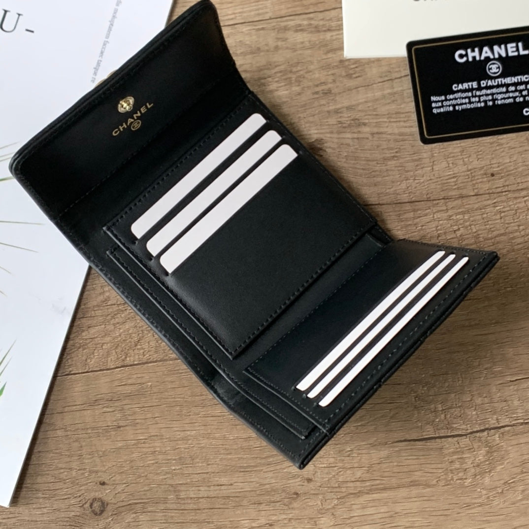 Quilted Leather Compact Flap Wallet