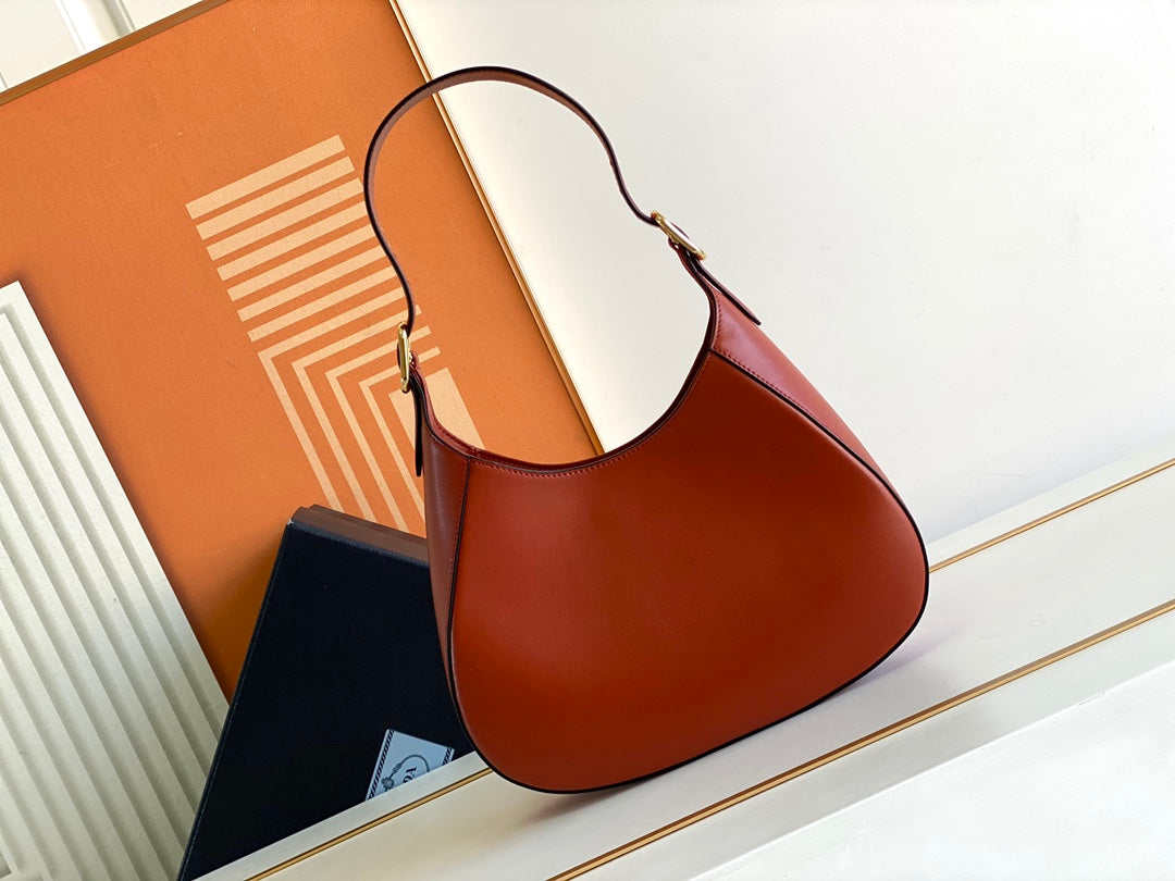 Cleo-Style Smooth Leather Shoulder Bag