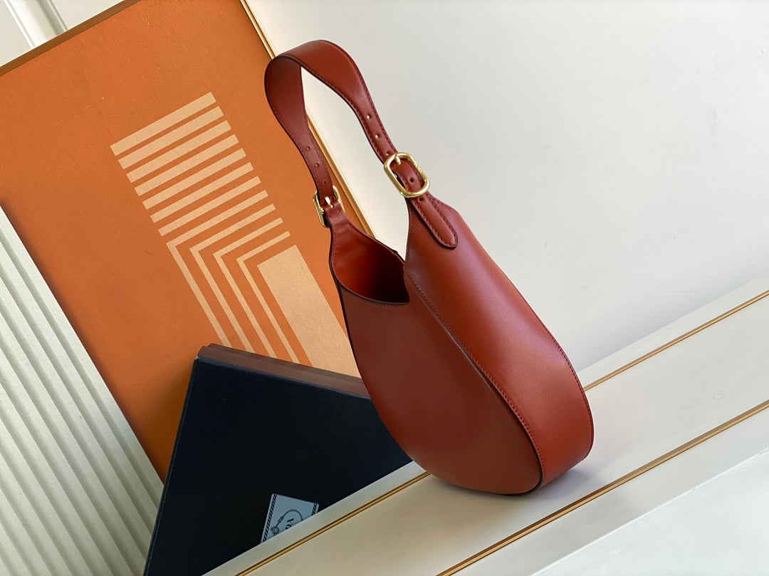 Cleo-Style Smooth Leather Shoulder Bag