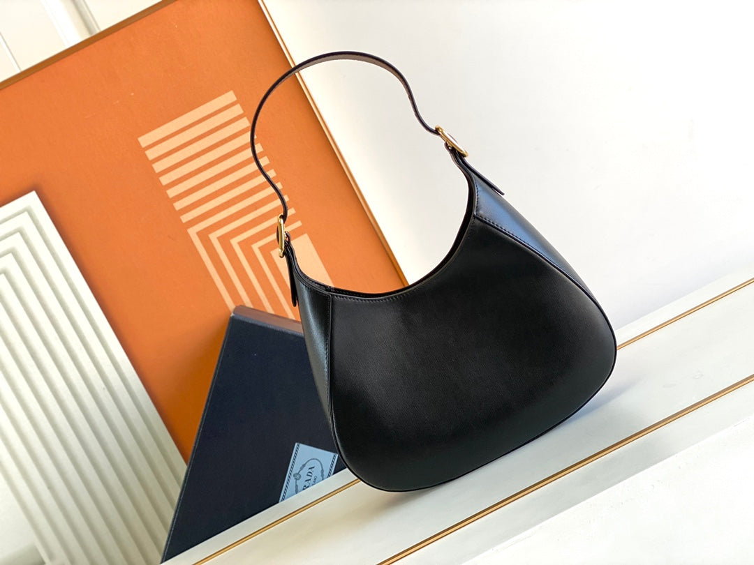 Cleo-Style Smooth Leather Shoulder Bag