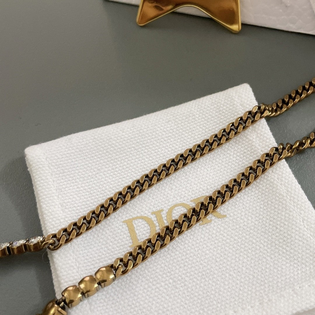 J’ADIOR Crystal Chain Necklace – Antique Gold Finish