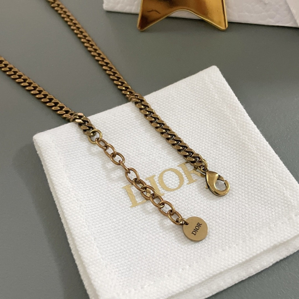 J’ADIOR Crystal Chain Necklace – Antique Gold Finish