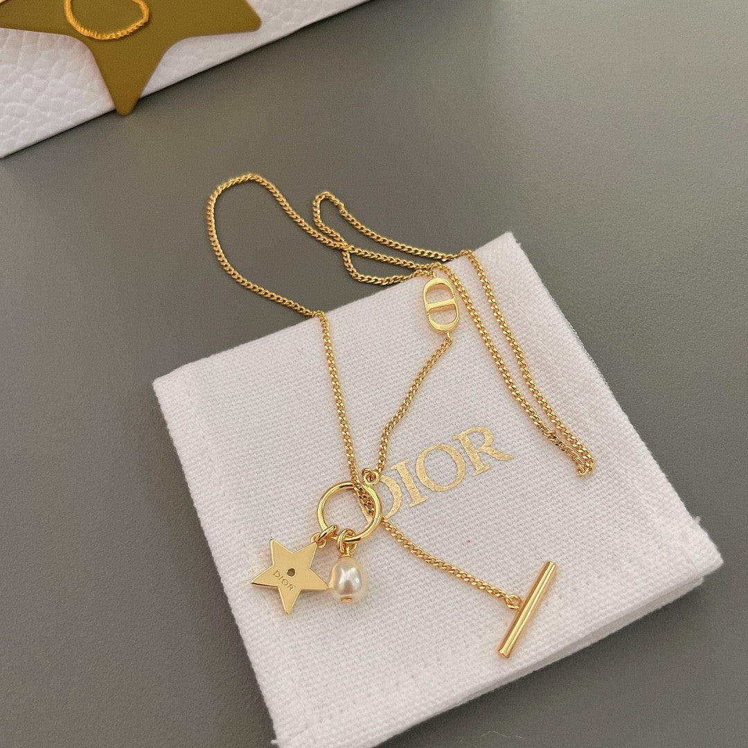 Star Bracelet with Pearl & Crystal Charm in Gold Finish