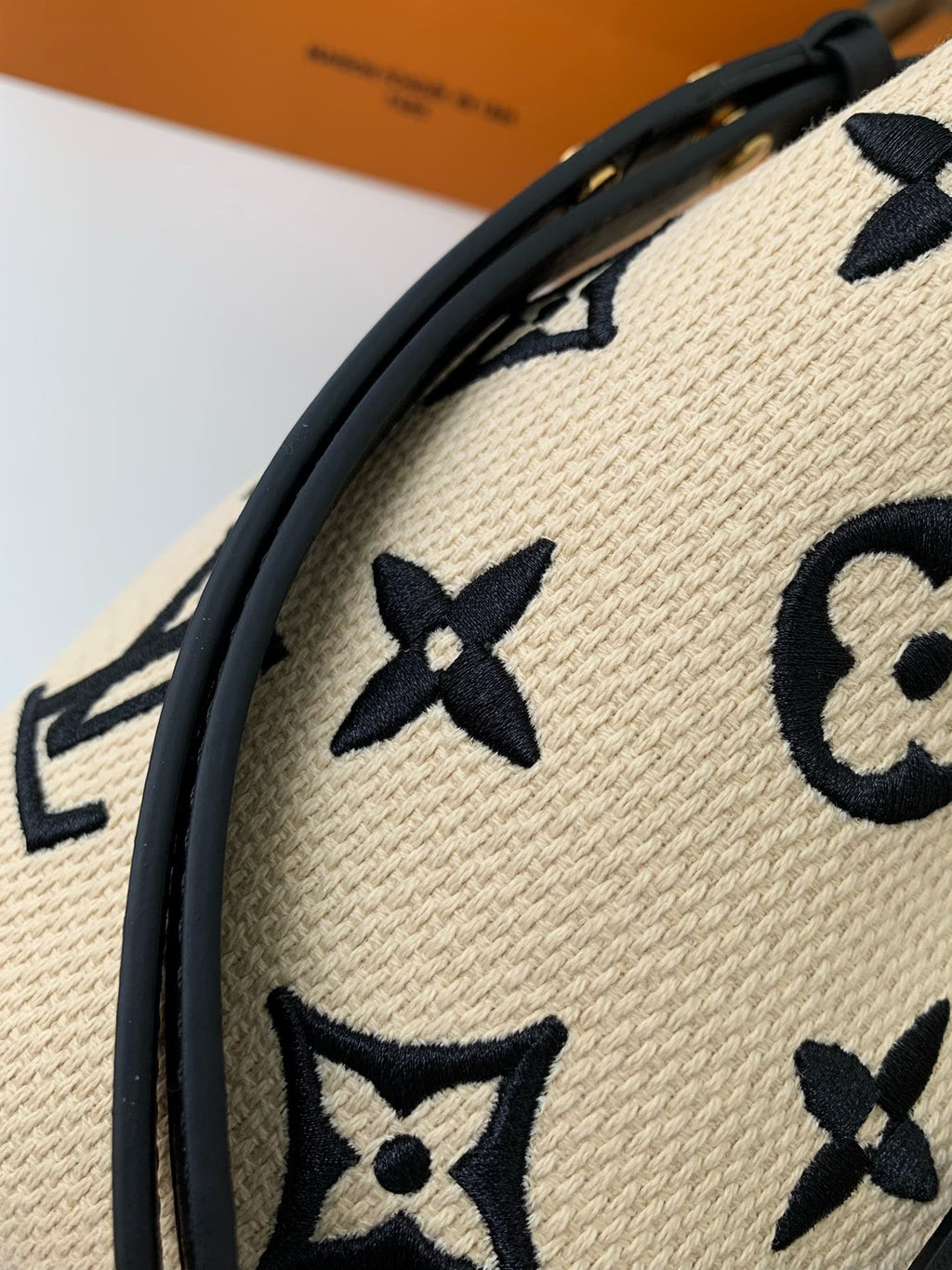 Monogram Embroidery Cotton Bucket Bag