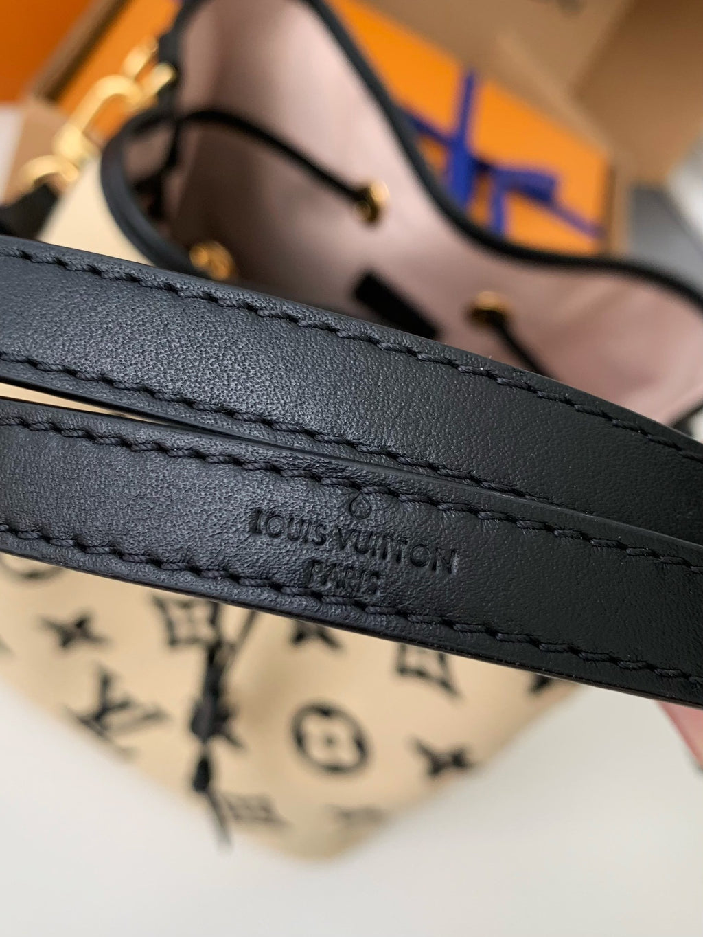 Monogram Embroidery Cotton Bucket Bag