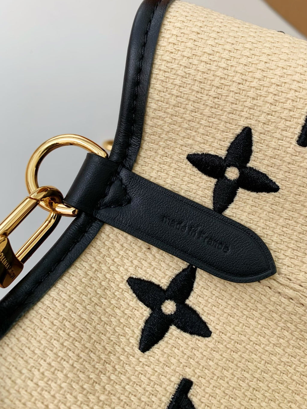 Monogram Embroidery Cotton Bucket Bag