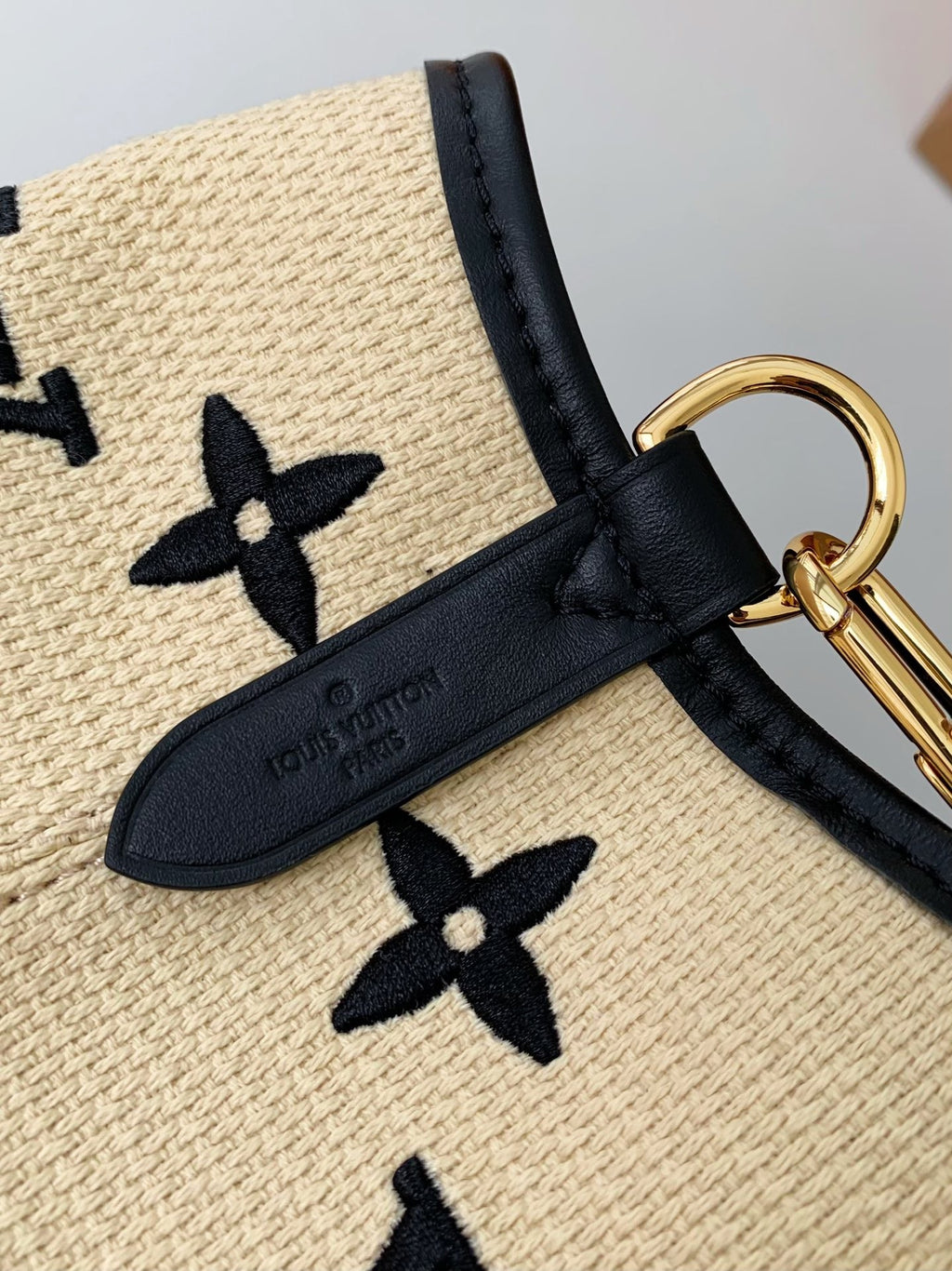 Monogram Embroidery Cotton Bucket Bag