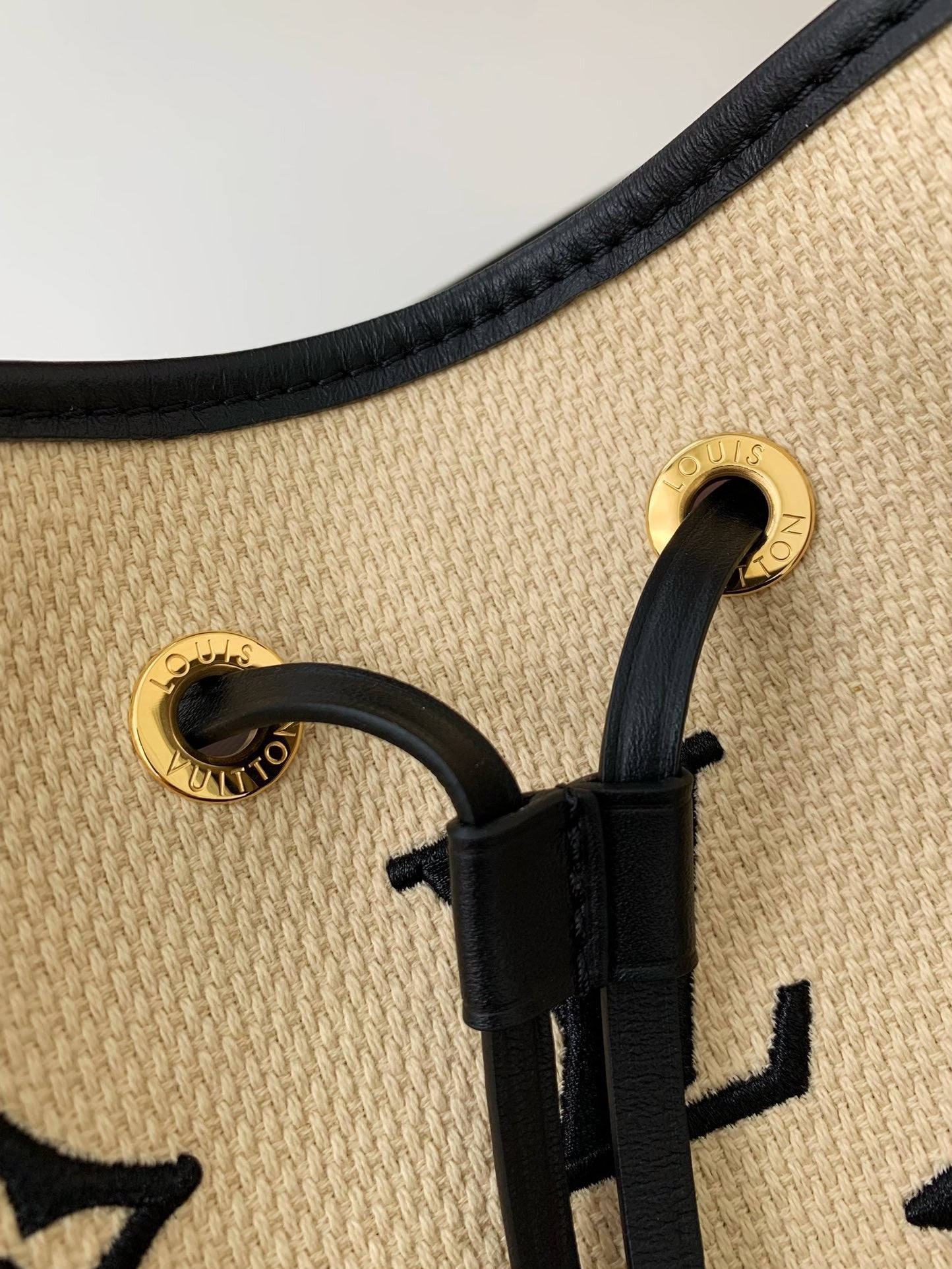 Monogram Embroidery Cotton Bucket Bag