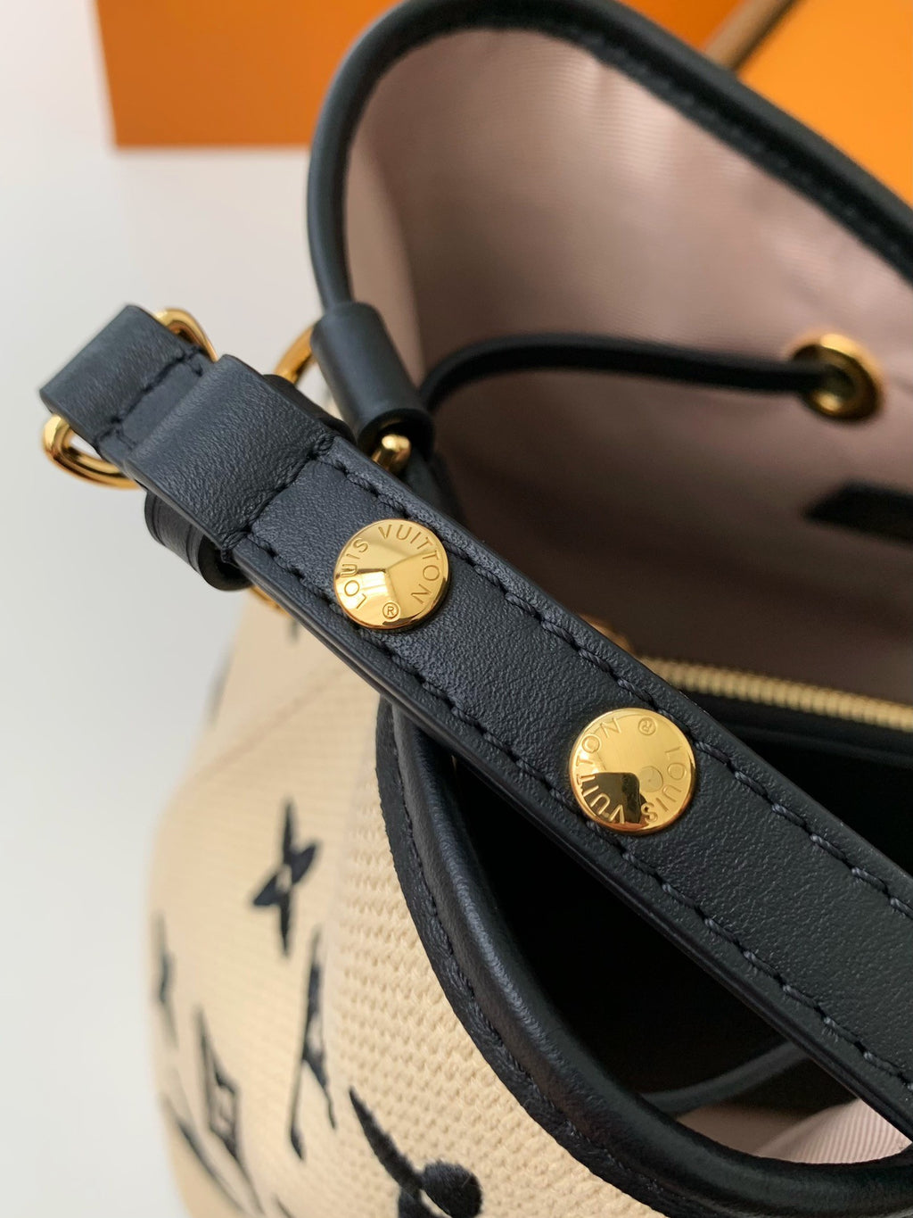 Monogram Embroidery Cotton Bucket Bag