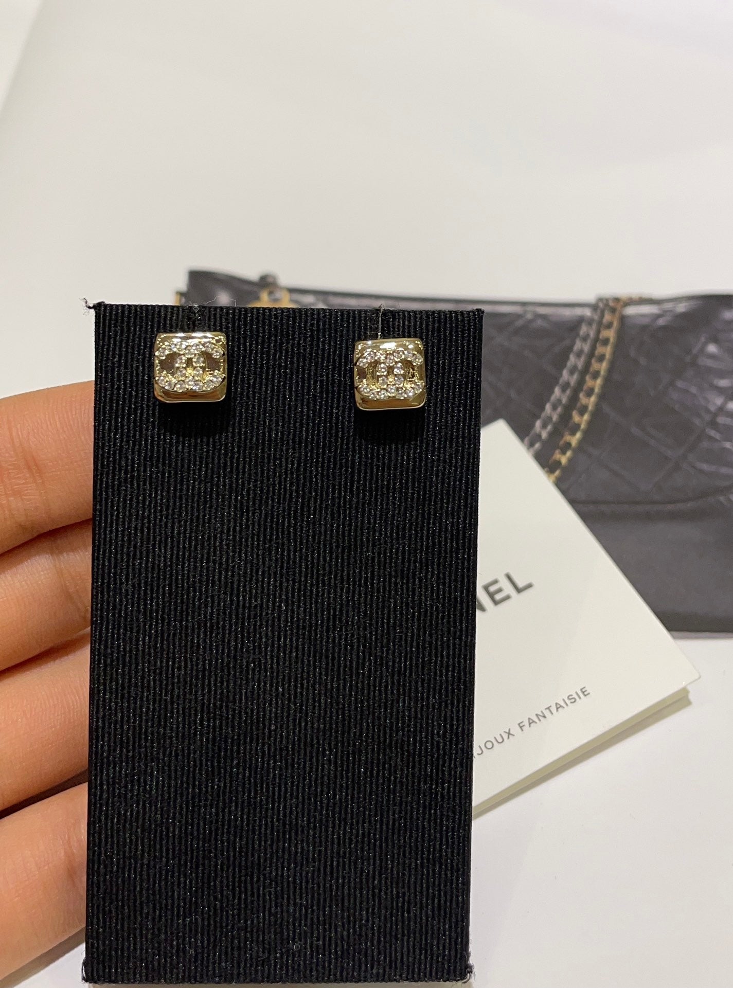 Square Crystal Mini CC Stud Earrings