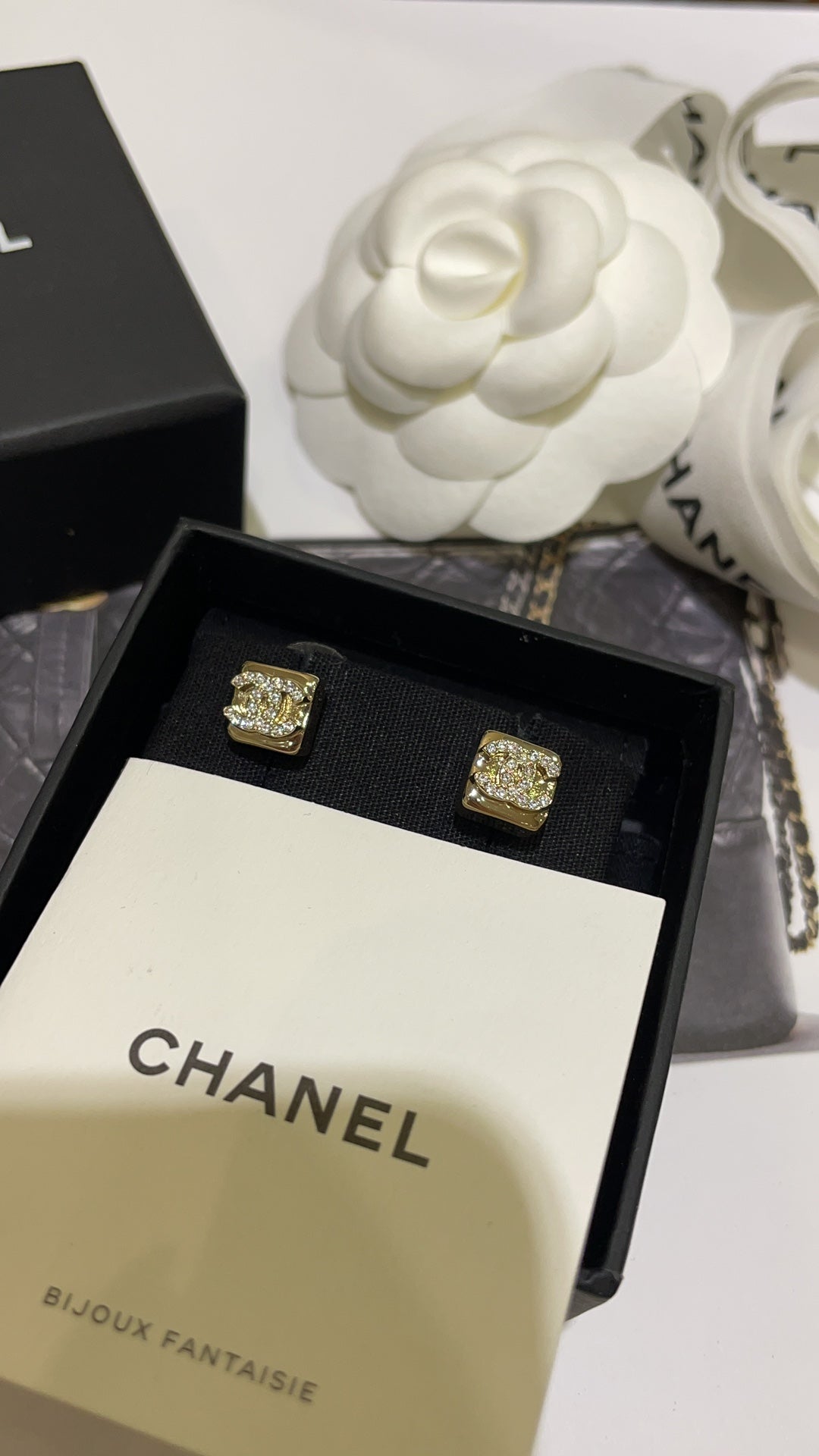 Square Crystal Mini CC Stud Earrings