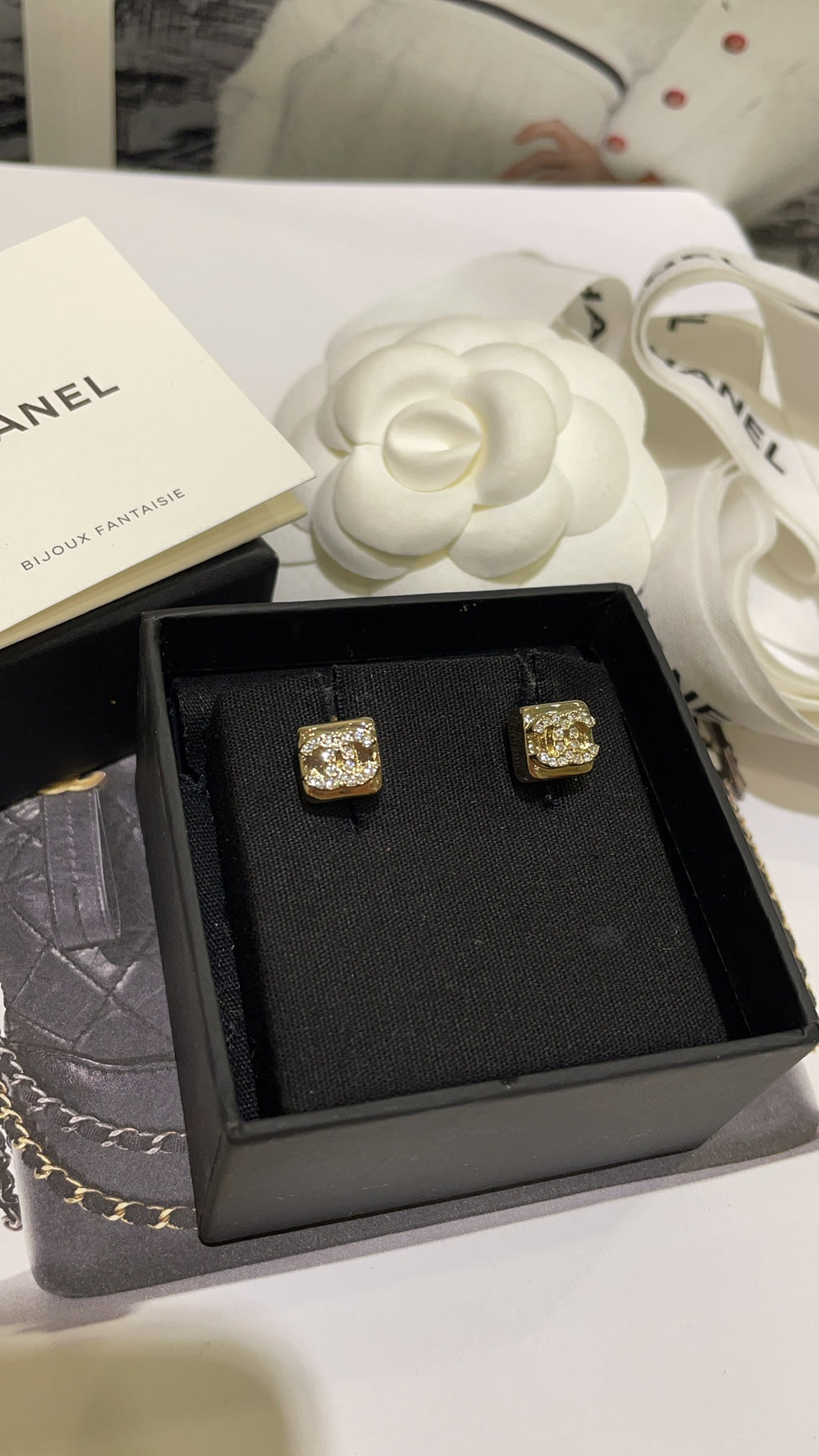 Square Crystal Mini CC Stud Earrings