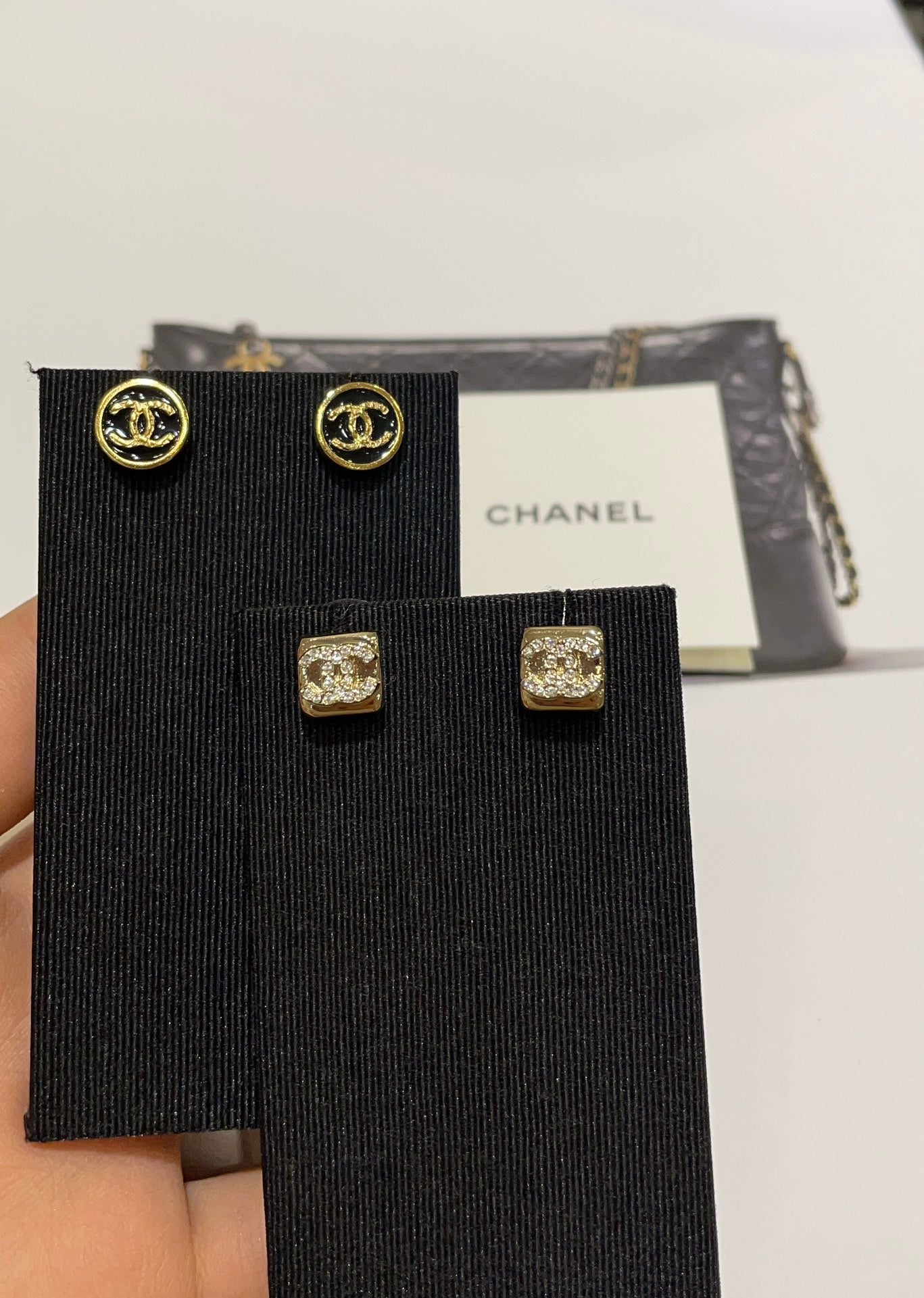 Square Crystal Mini CC Stud Earrings