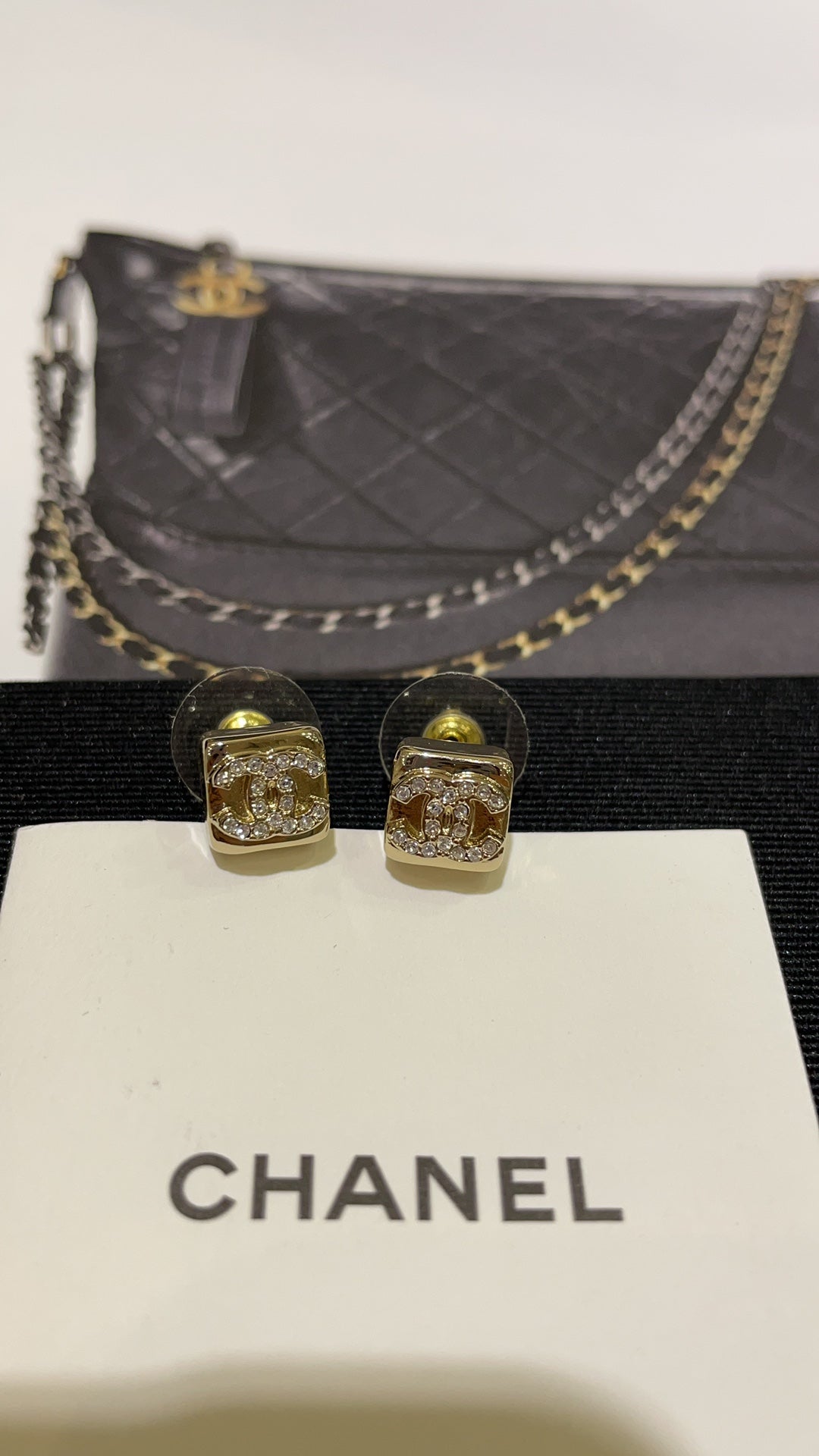 Square Crystal Mini CC Stud Earrings