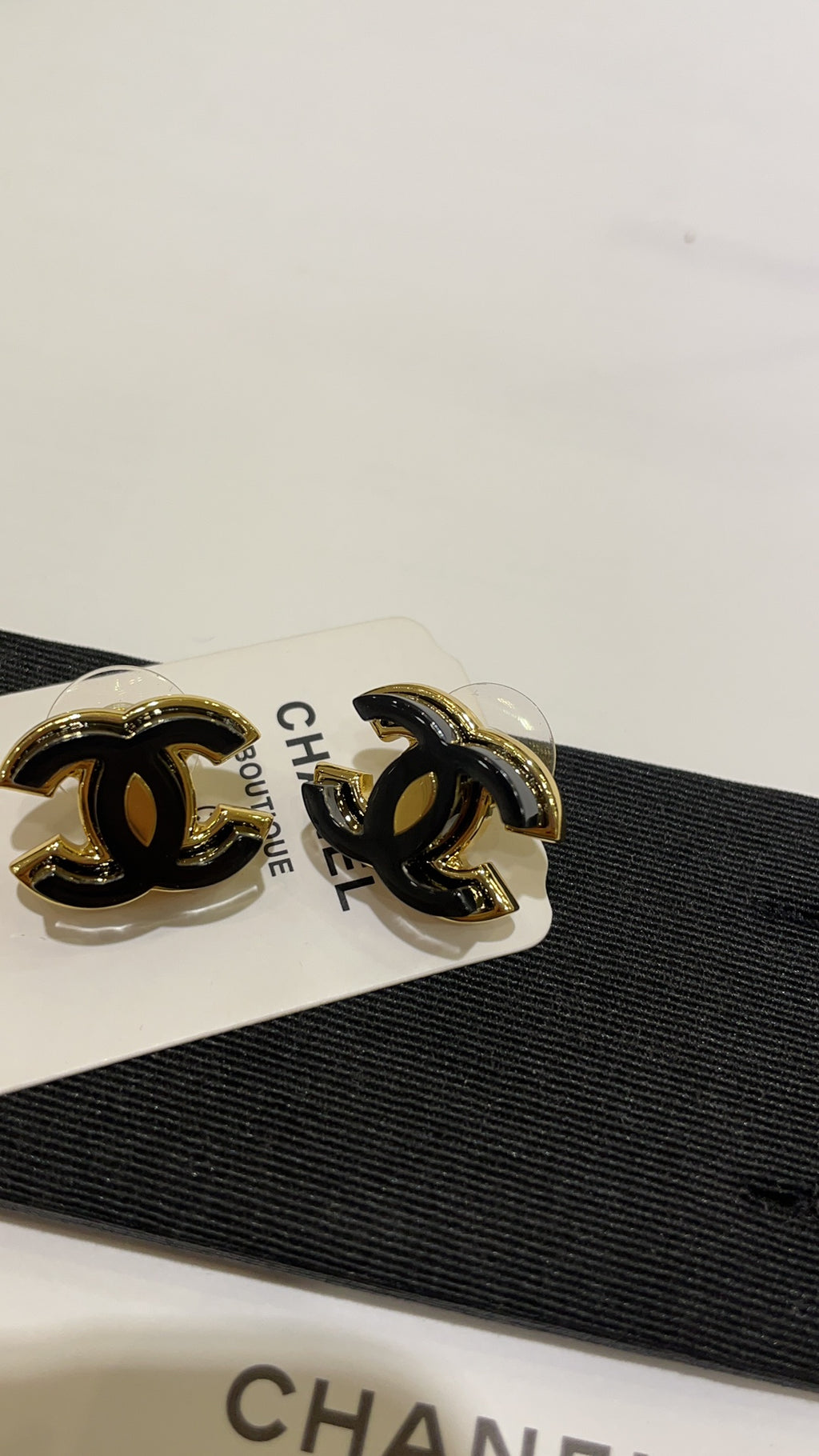 Black Enamel CC Logo Stud Earrings