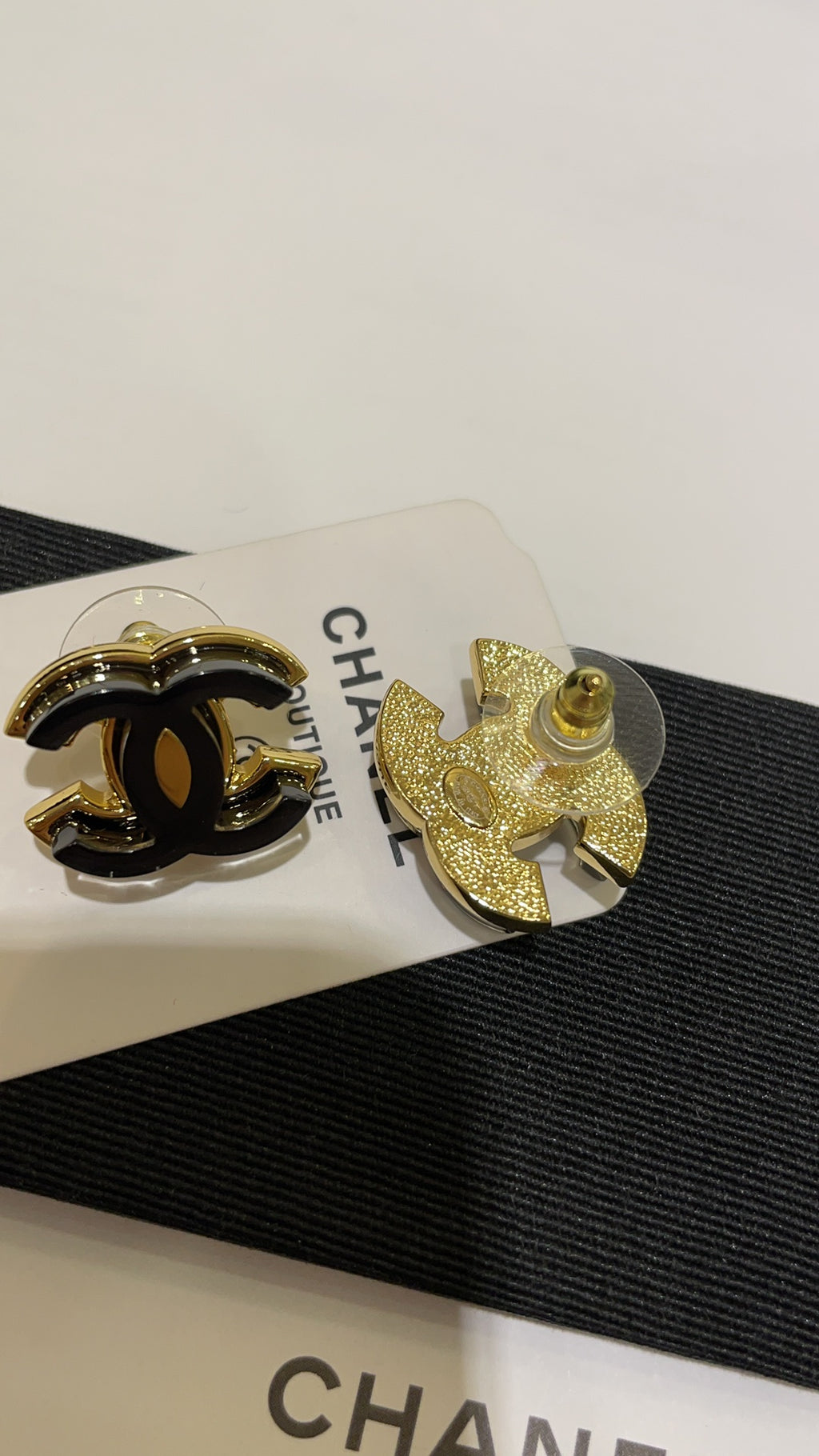 Black Enamel CC Logo Stud Earrings