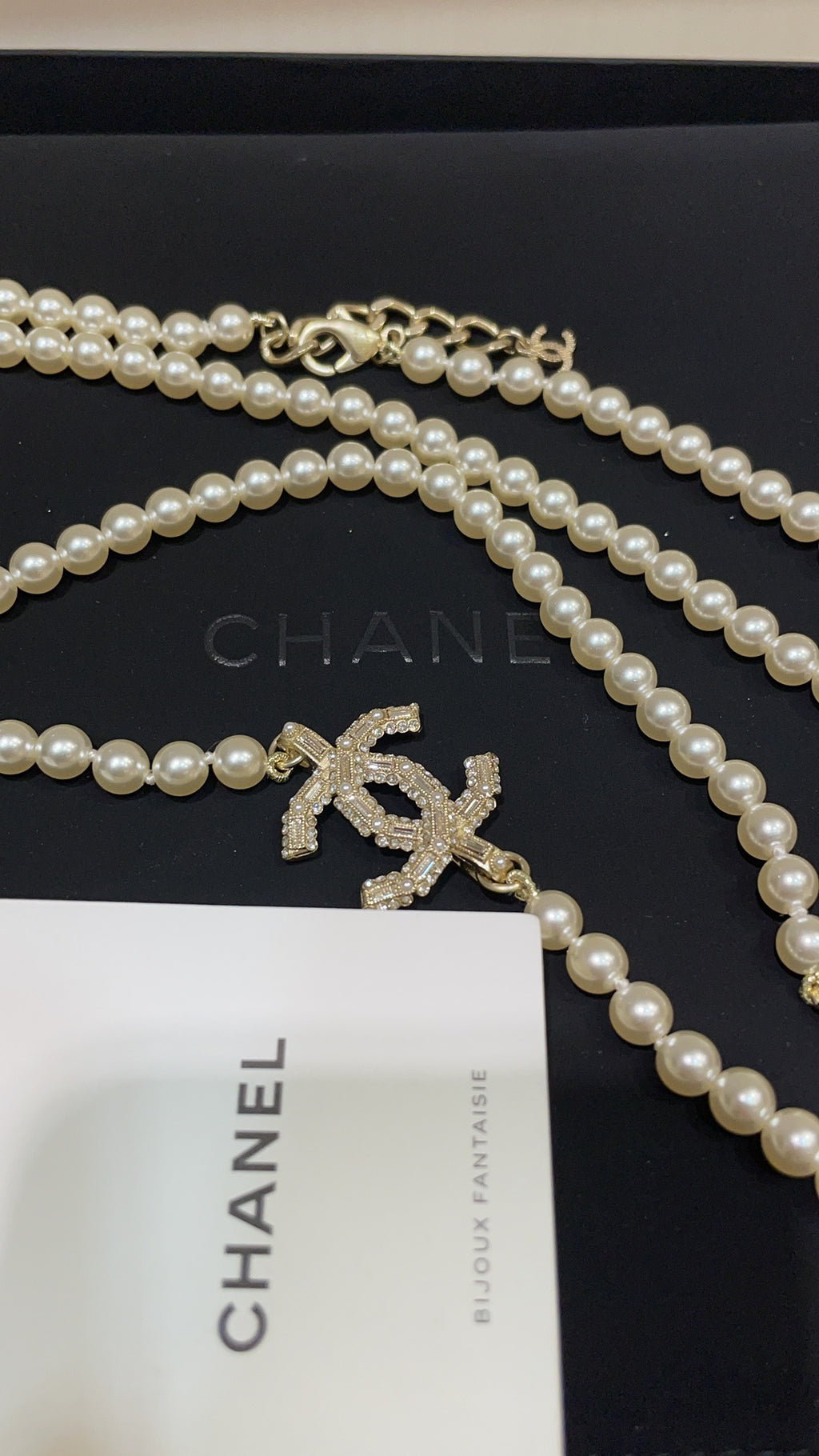 Long Pearl CC Logo Necklace