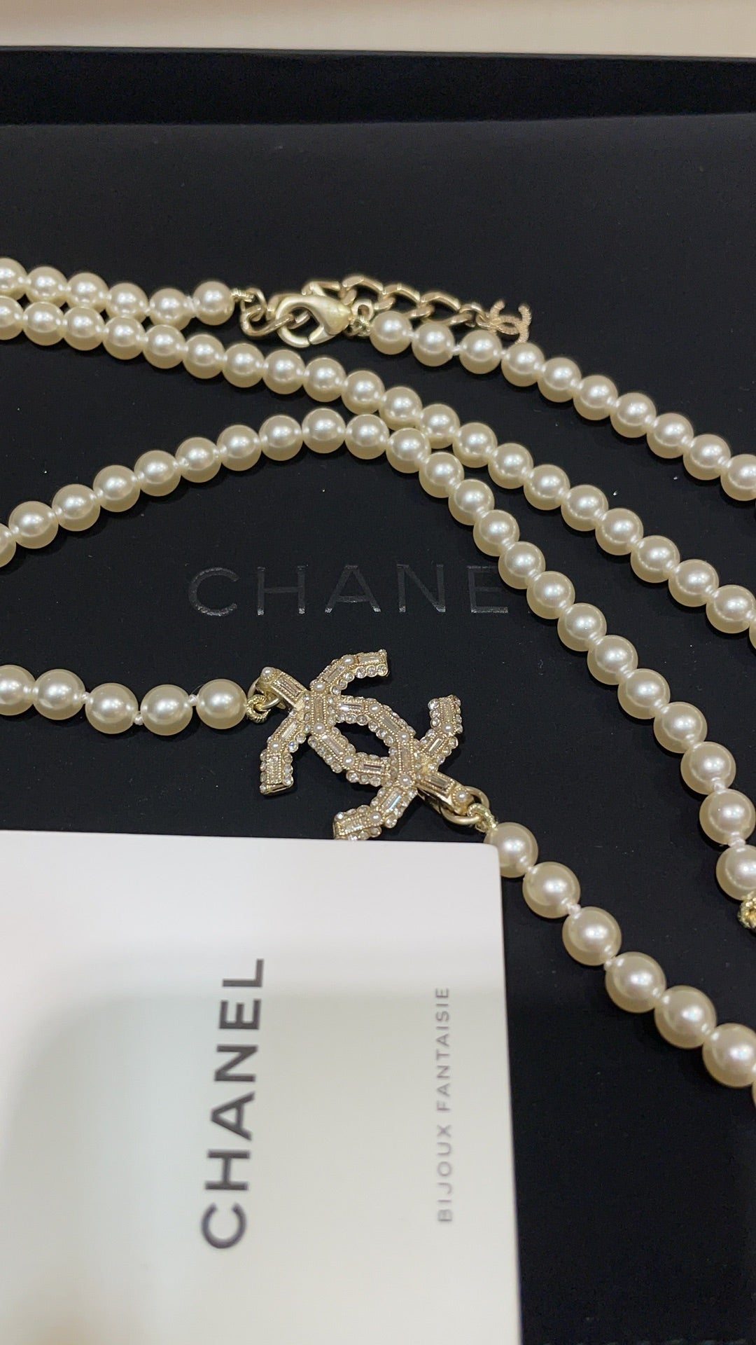 Long Pearl CC Logo Necklace