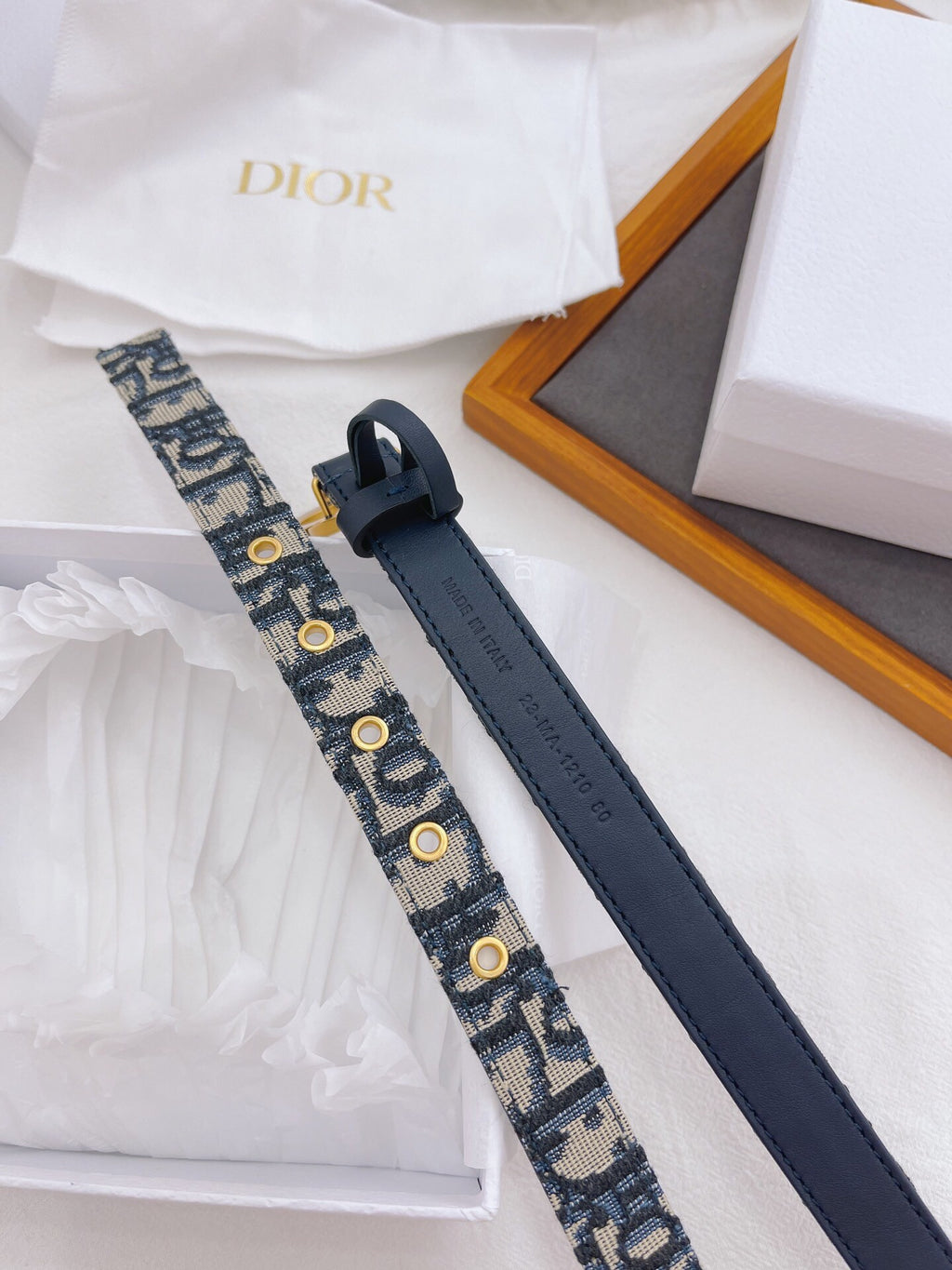 CD Buckle Belt – Blue Monogram Canvas & Leather Lining