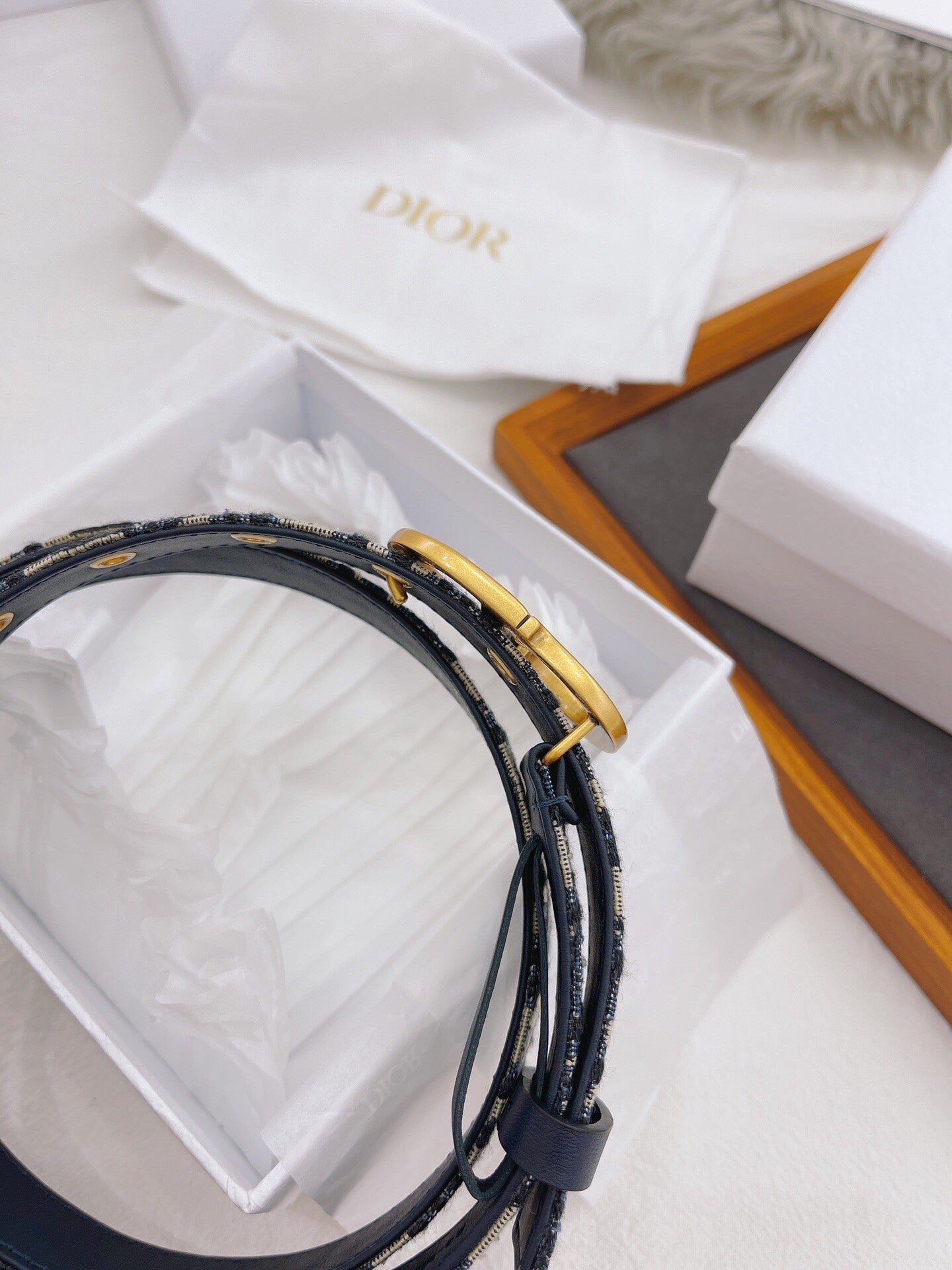 CD Buckle Belt – Blue Monogram Canvas & Leather Lining