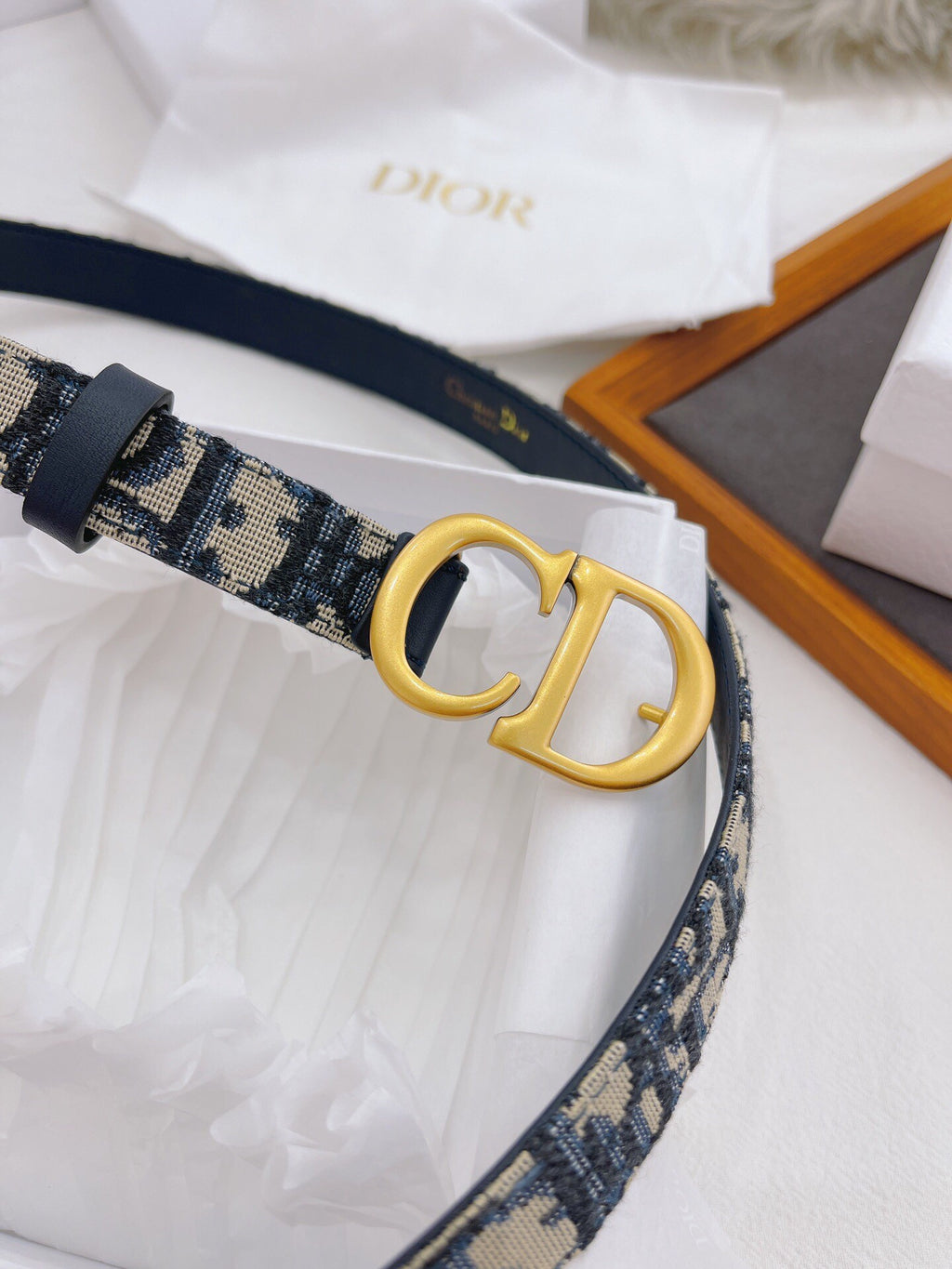 CD Buckle Belt – Blue Monogram Canvas & Leather Lining