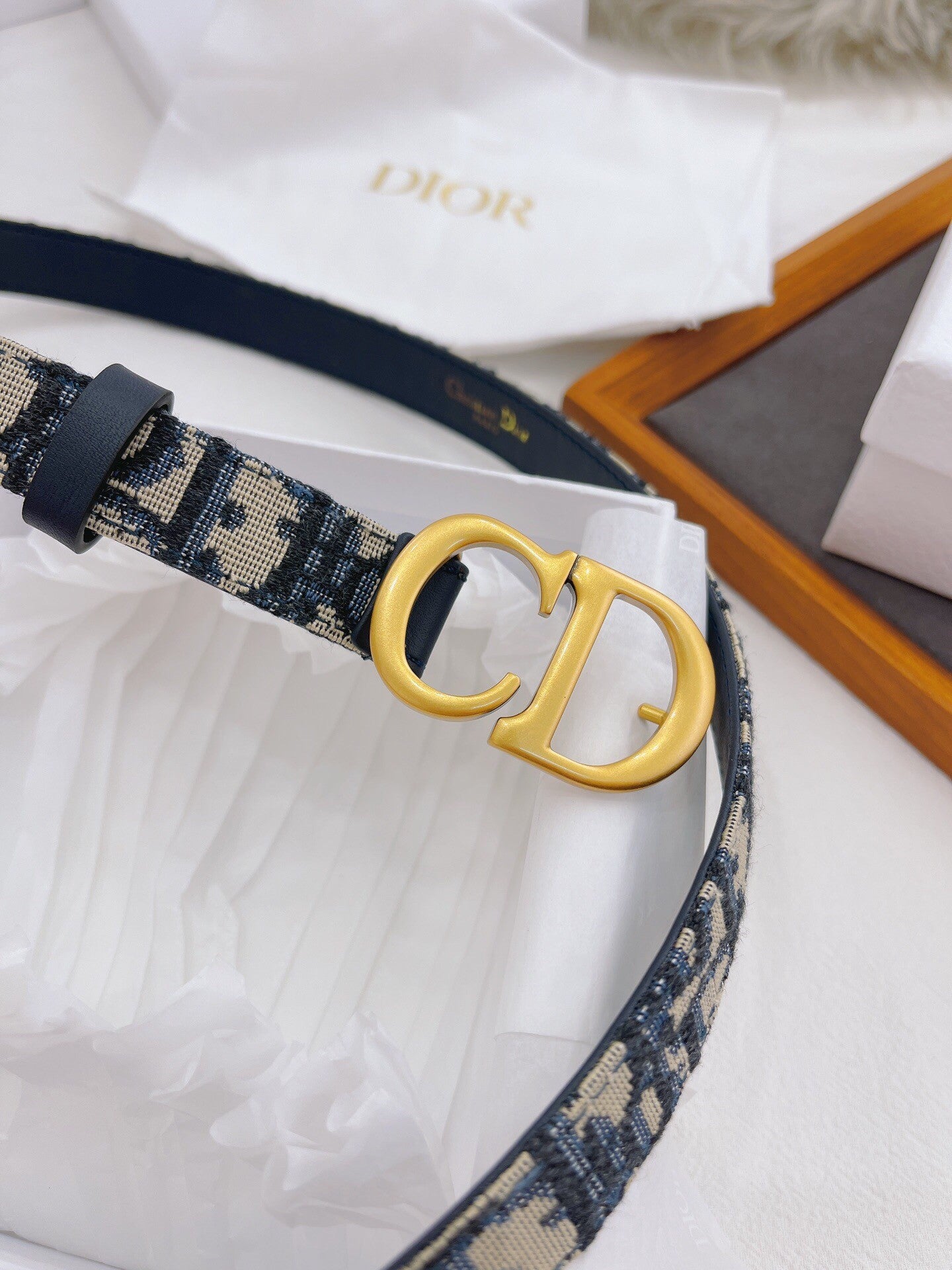 CD Buckle Belt – Blue Monogram Canvas & Leather Lining