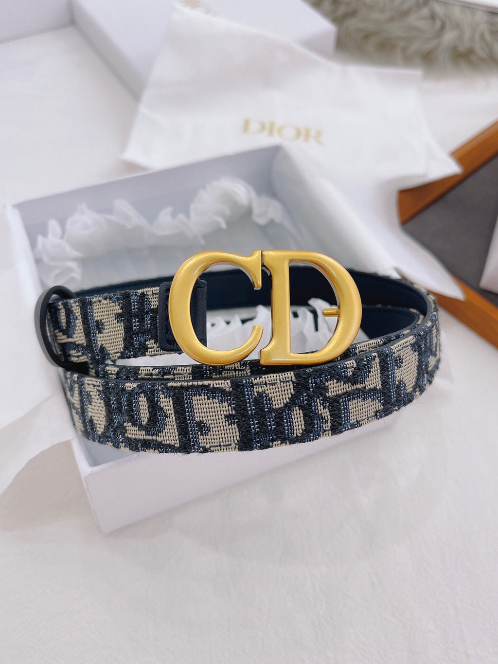 CD Buckle Belt – Blue Monogram Canvas & Leather Lining