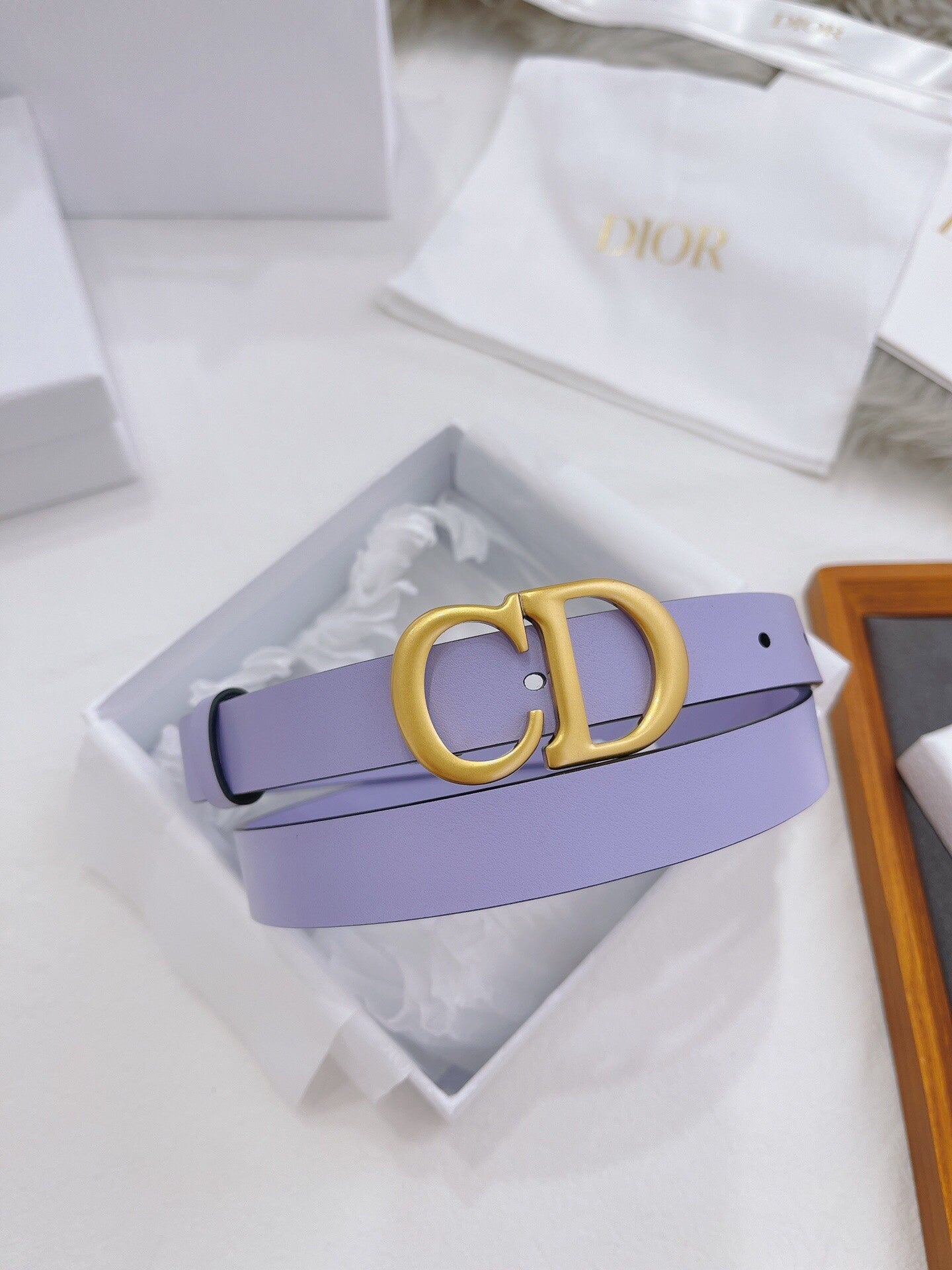 CD Buckle Leather Belt in Lilac – 25mm Width