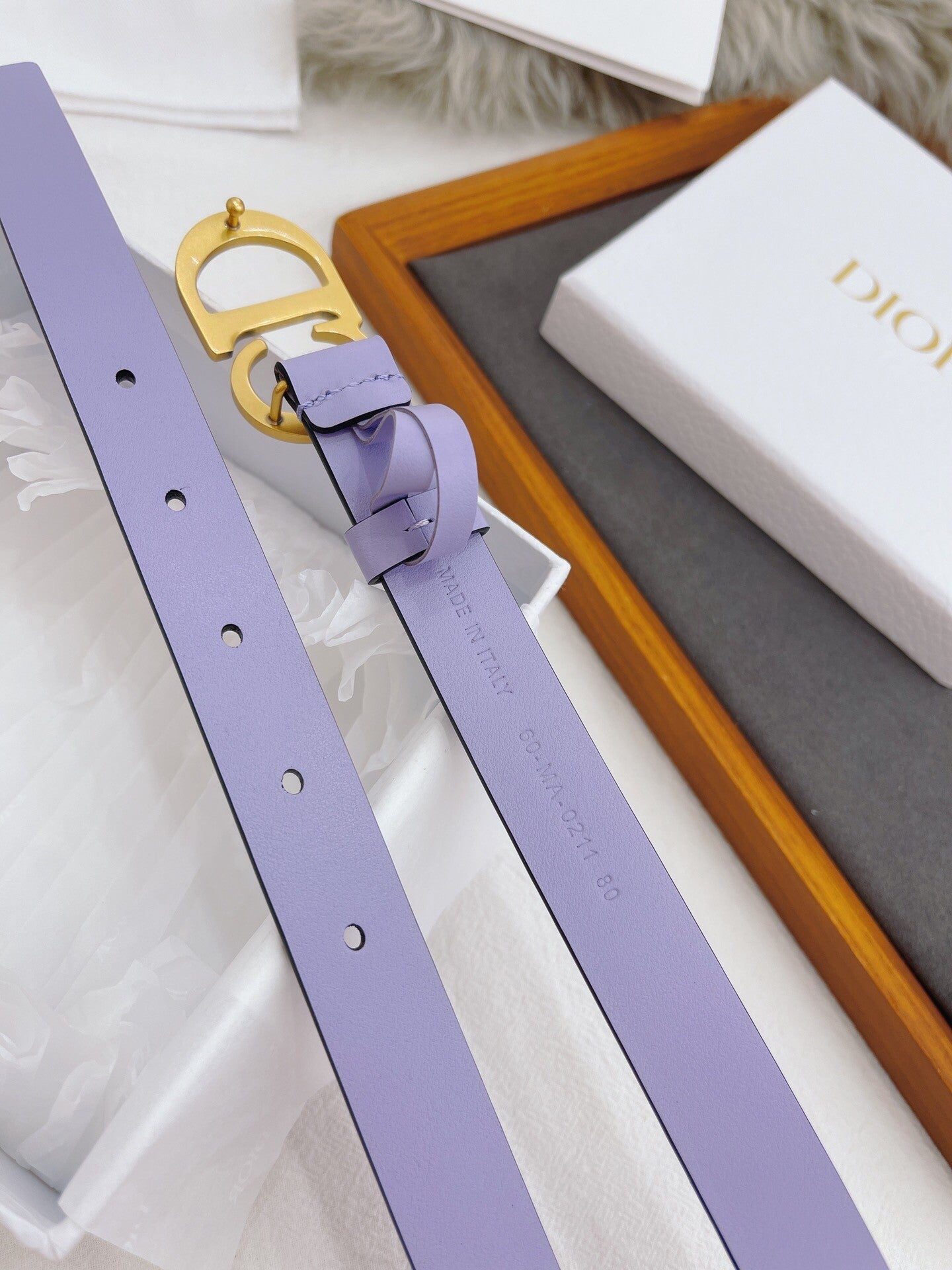 CD Buckle Leather Belt in Lilac – 25mm Width