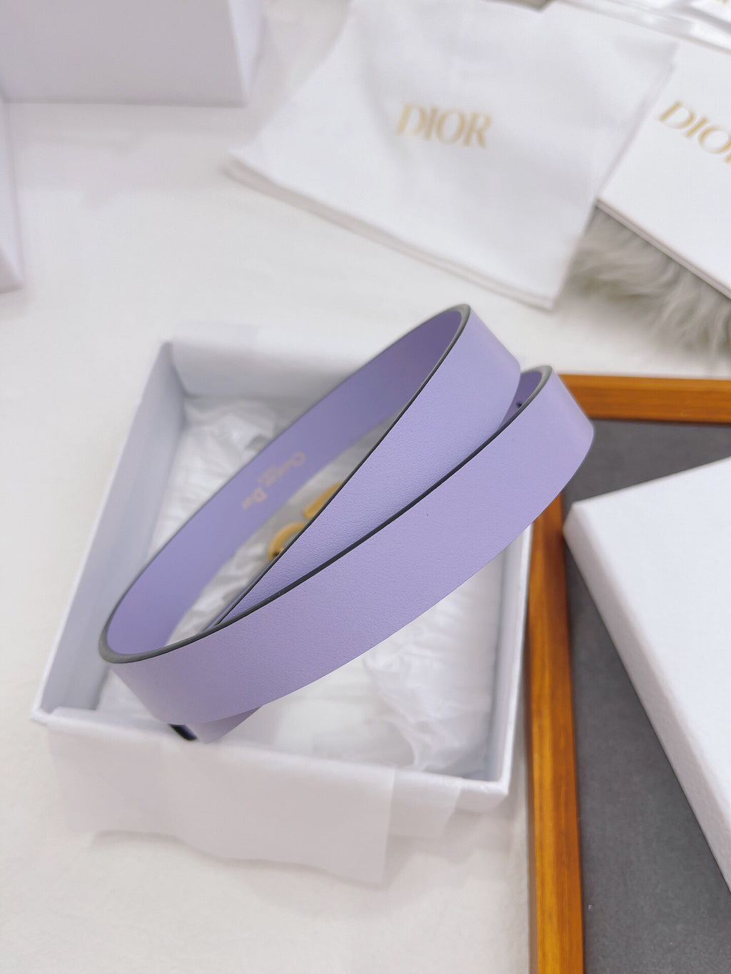 CD Buckle Leather Belt in Lilac – 25mm Width