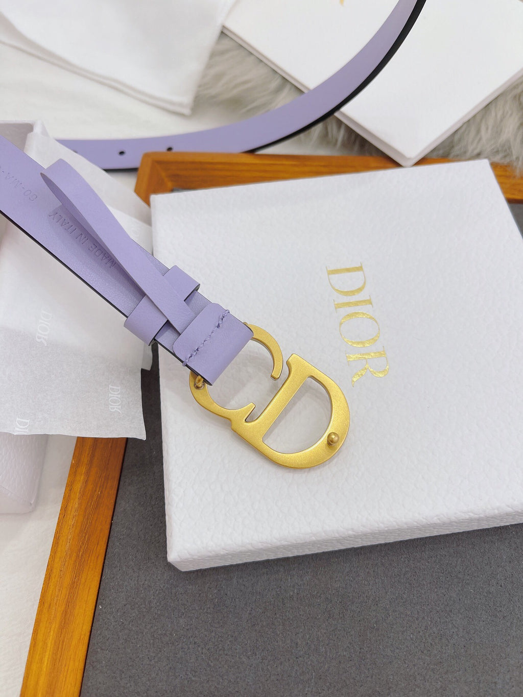 CD Buckle Leather Belt in Lilac – 25mm Width