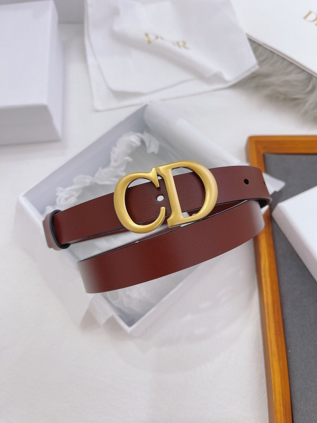 CD Buckle Leather Belt in Dark Brown – 25mm Width