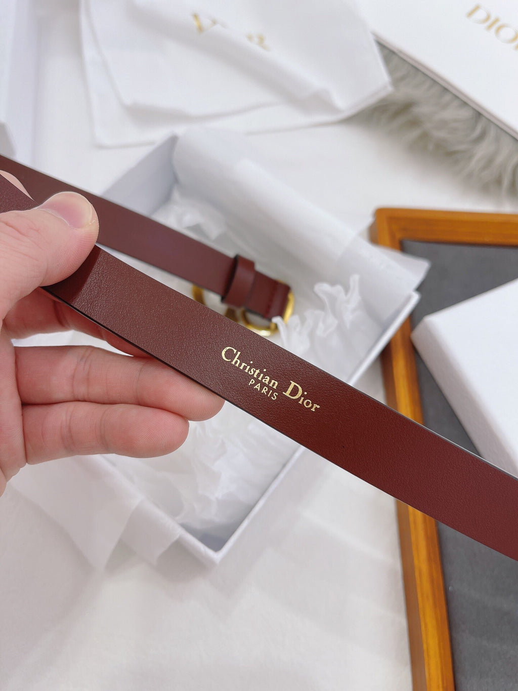 CD Buckle Leather Belt in Dark Brown – 25mm Width