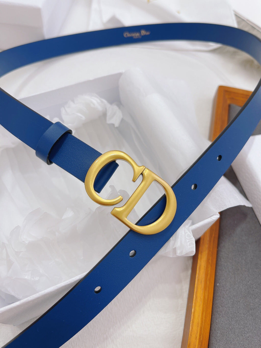 CD Buckle Leather Belt in Deep Blue – 25mm Width