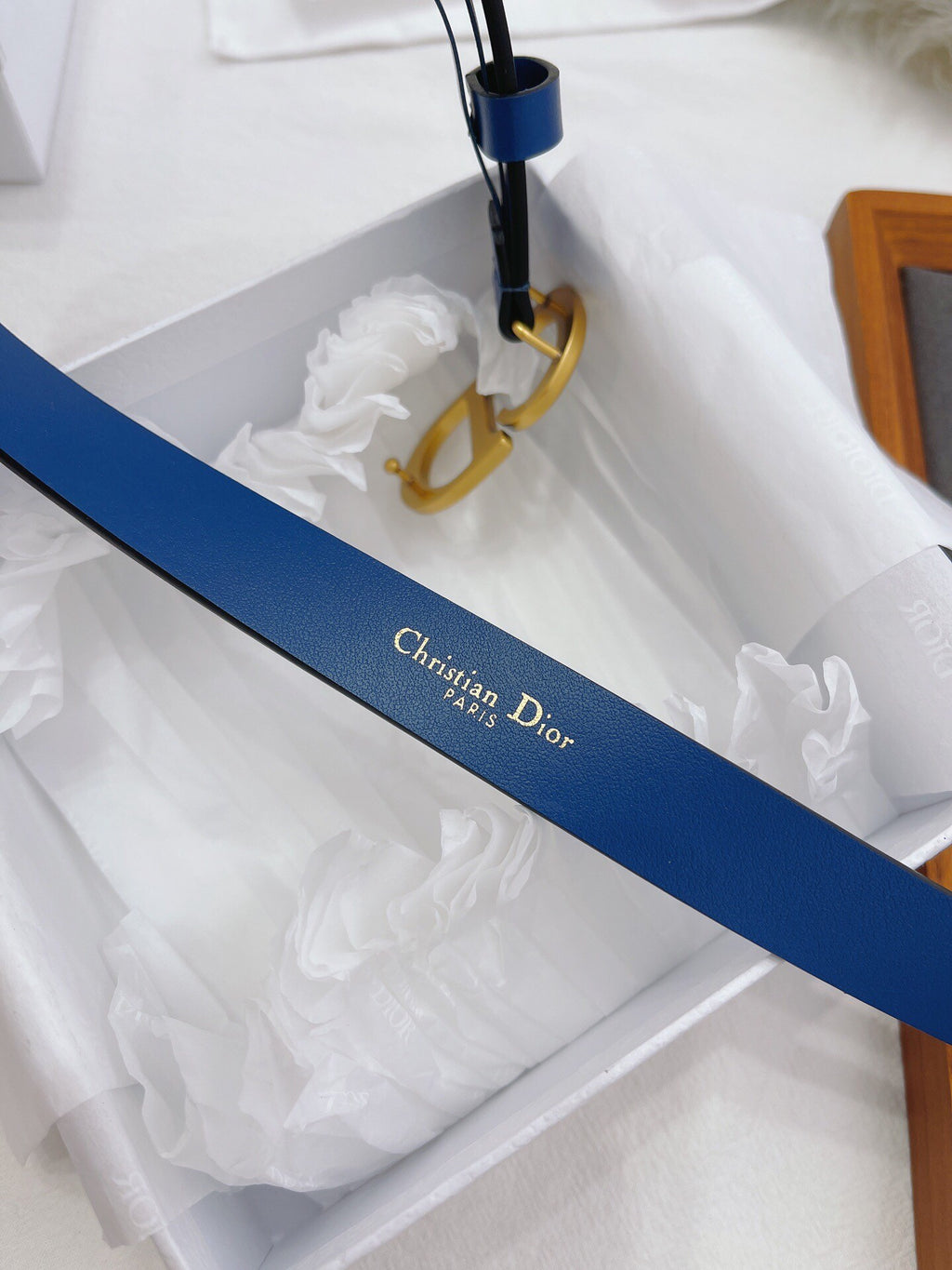 CD Buckle Leather Belt in Deep Blue – 25mm Width