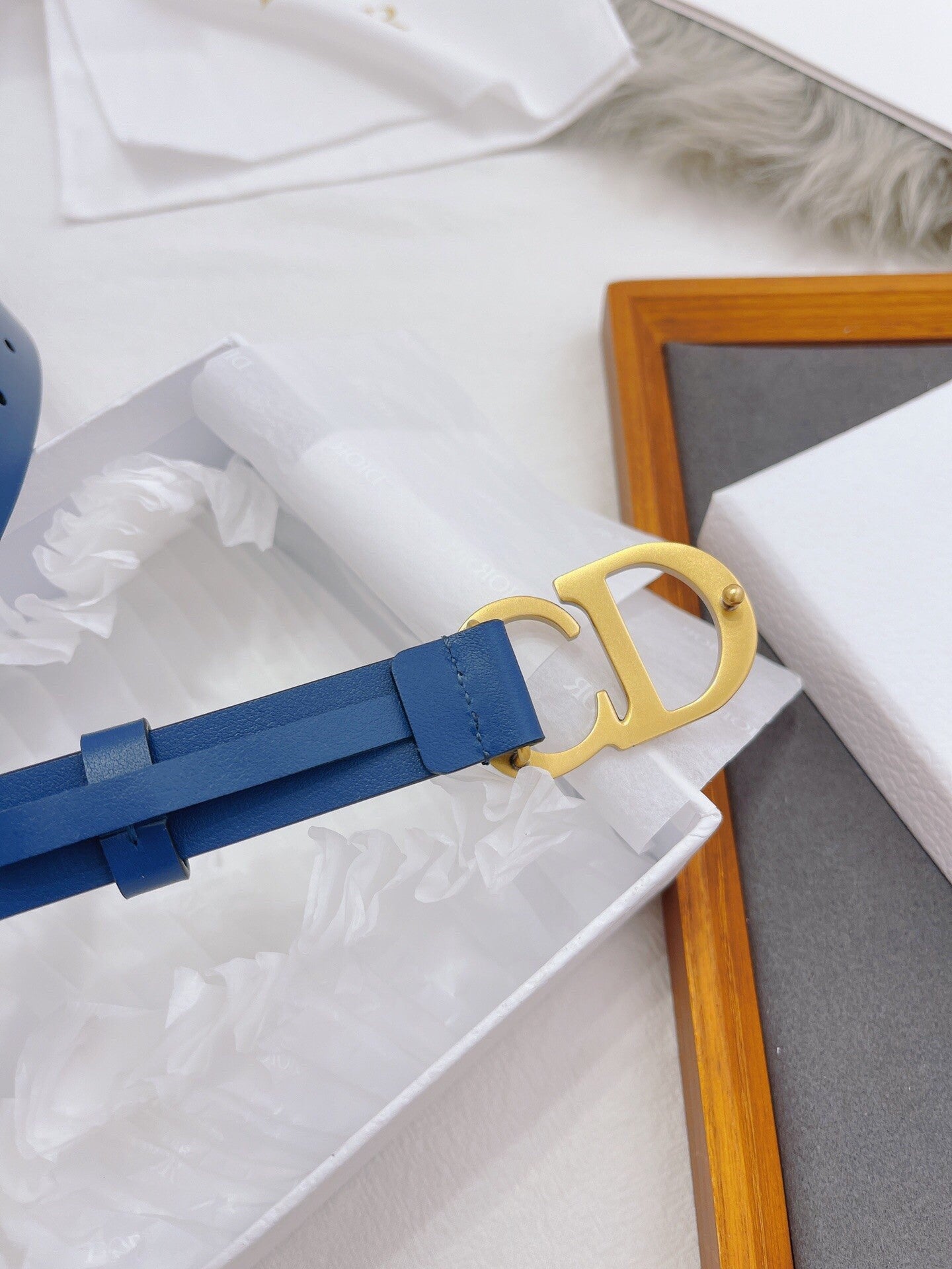 CD Buckle Leather Belt in Deep Blue – 25mm Width