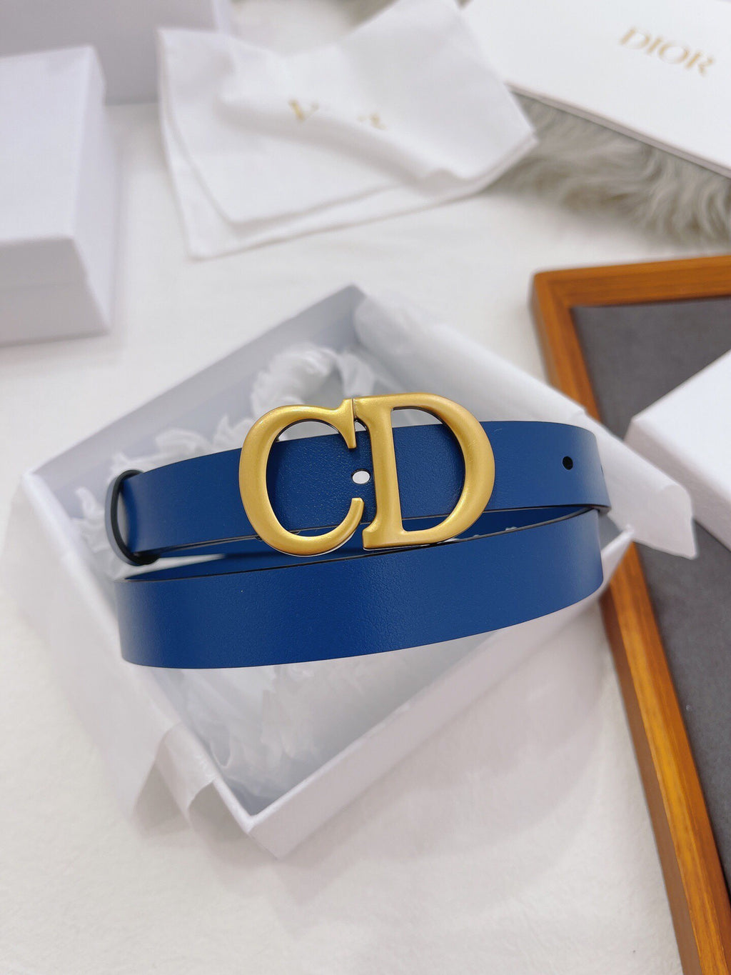 CD Buckle Leather Belt in Deep Blue – 25mm Width