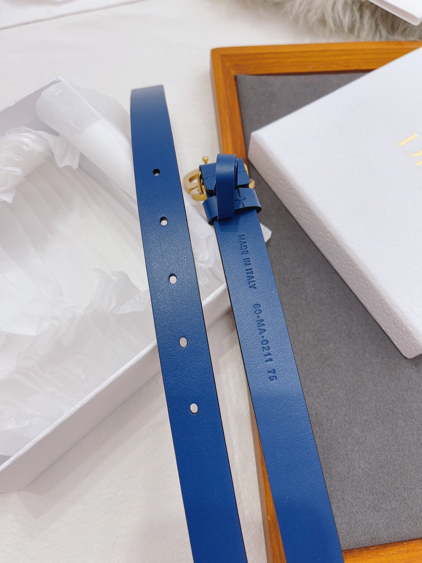 CD Buckle Leather Belt in Deep Blue – 25mm Width