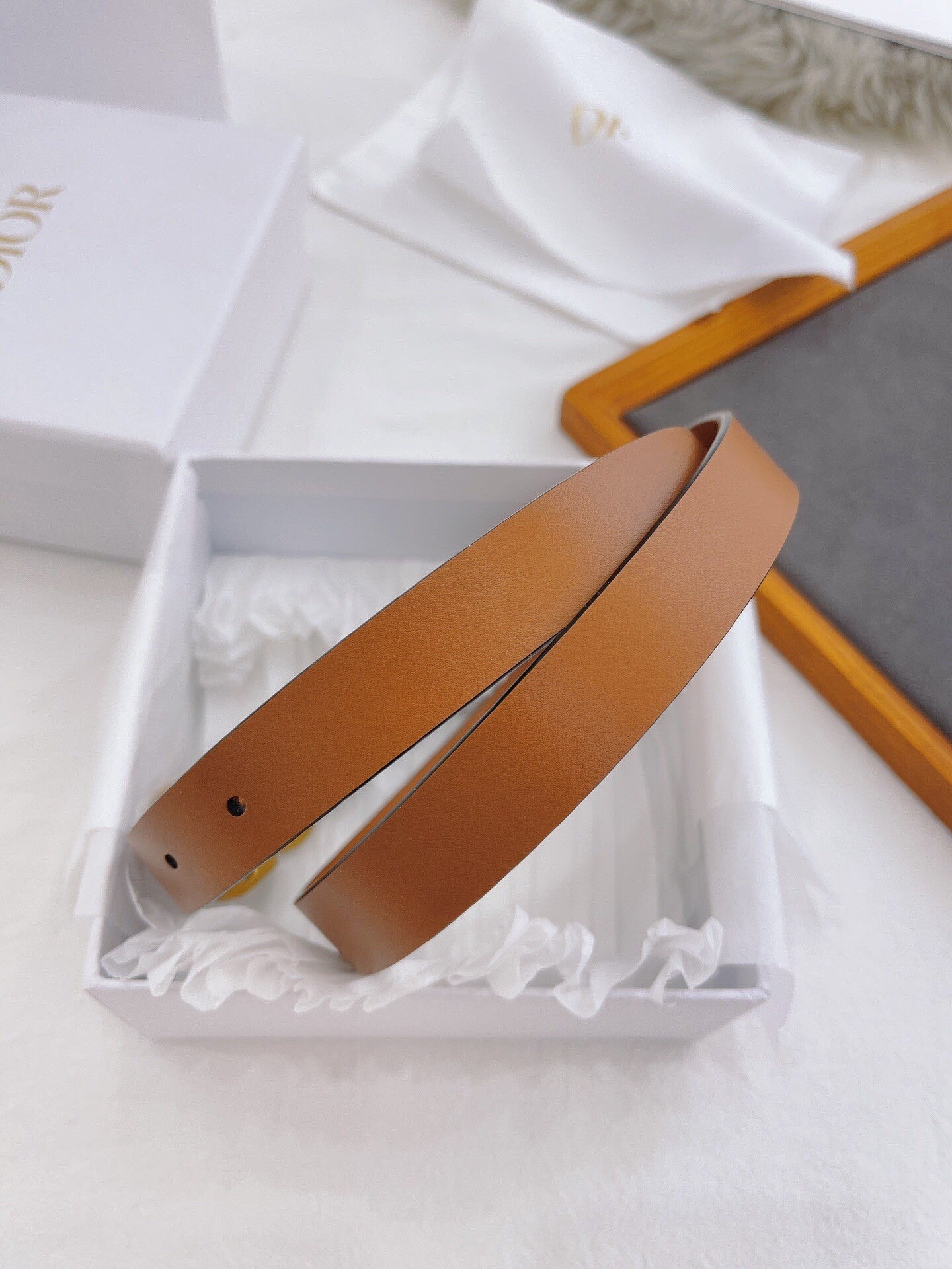 CD Logo Buckle Belt – Brown Calfskin Leather