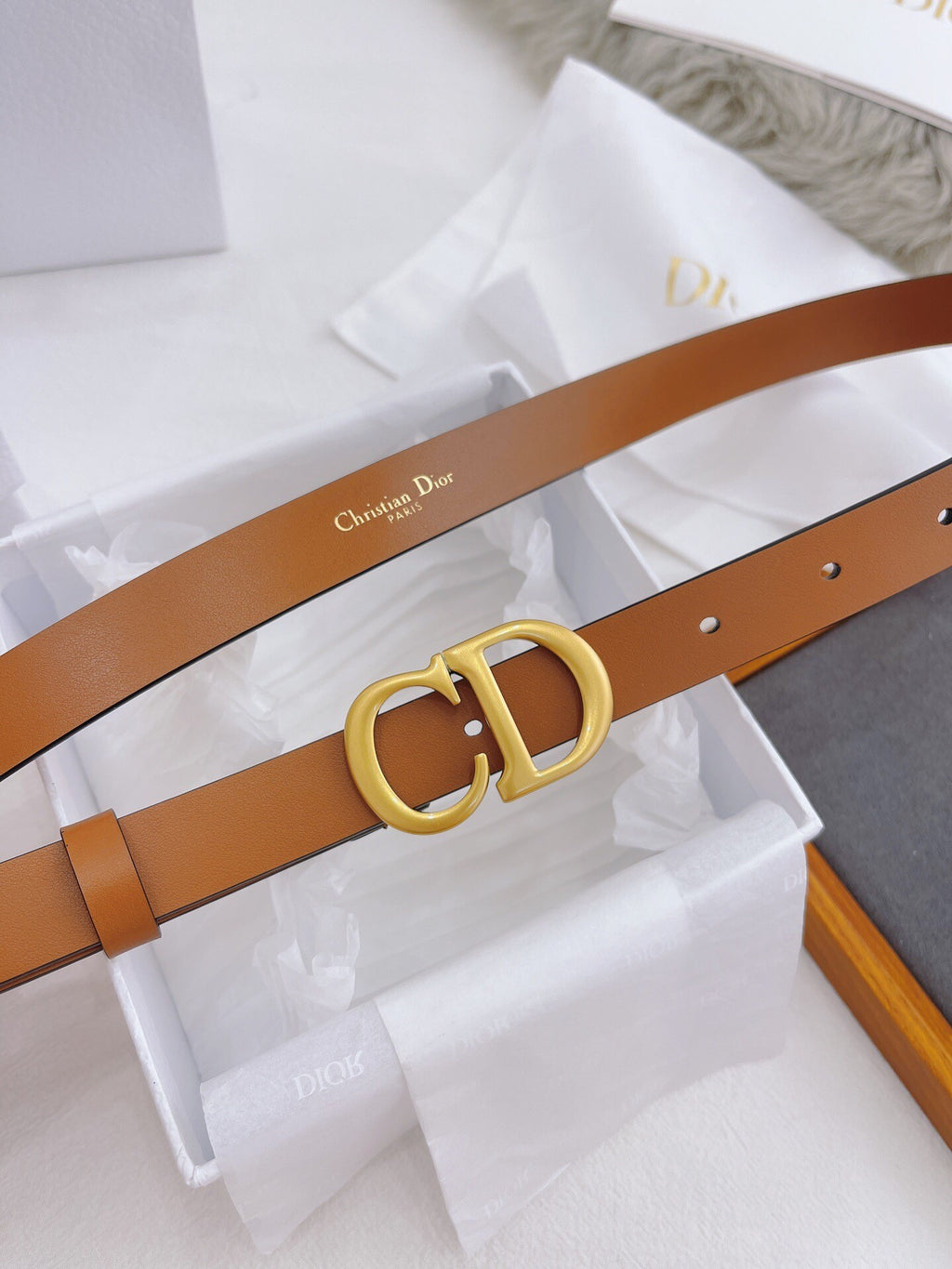 CD Logo Buckle Belt – Brown Calfskin Leather