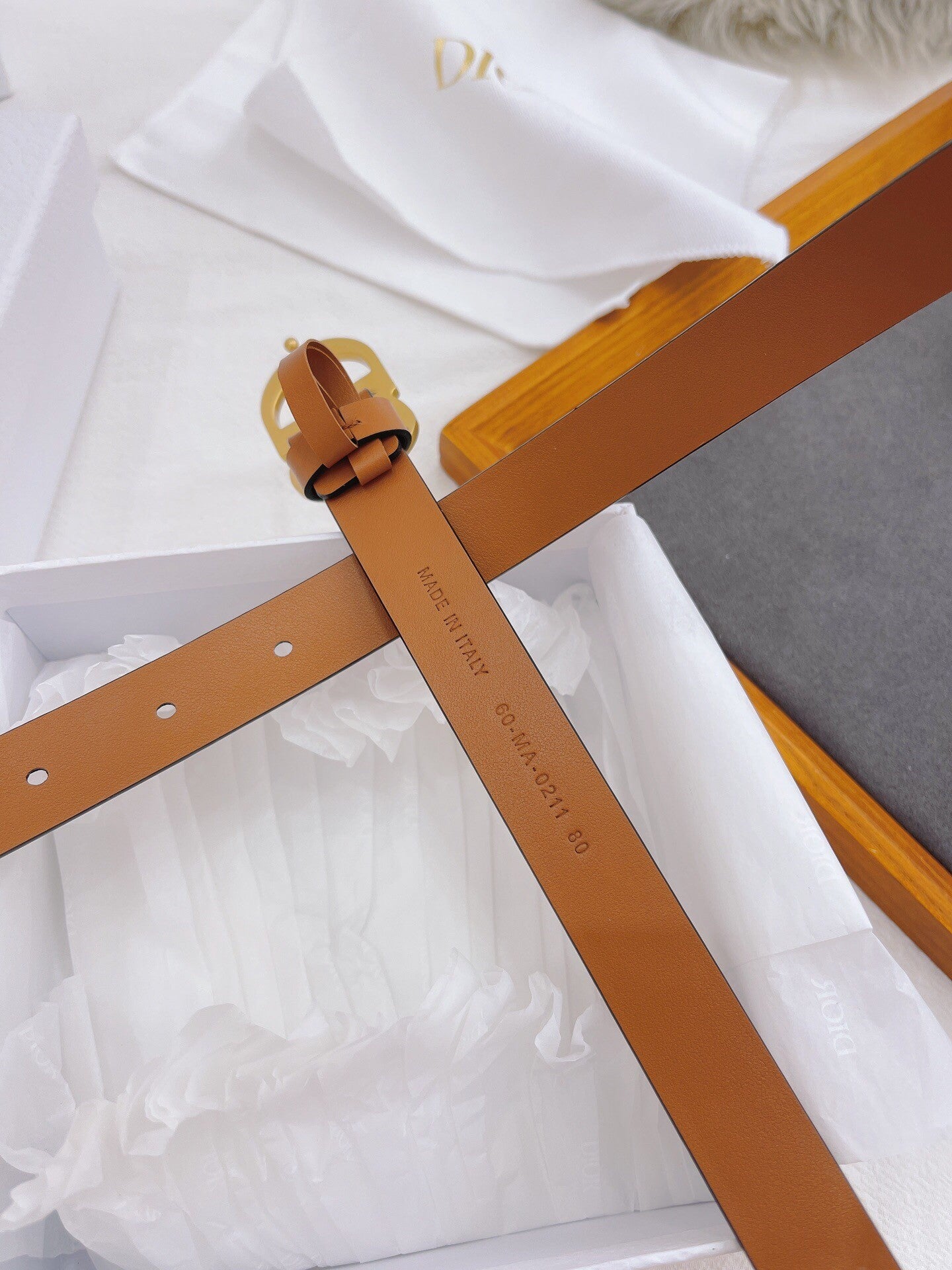 CD Logo Buckle Belt – Brown Calfskin Leather