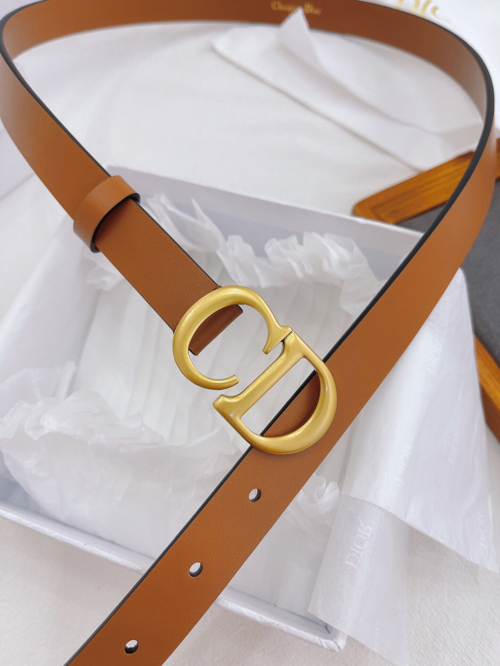 CD Logo Buckle Belt – Brown Calfskin Leather