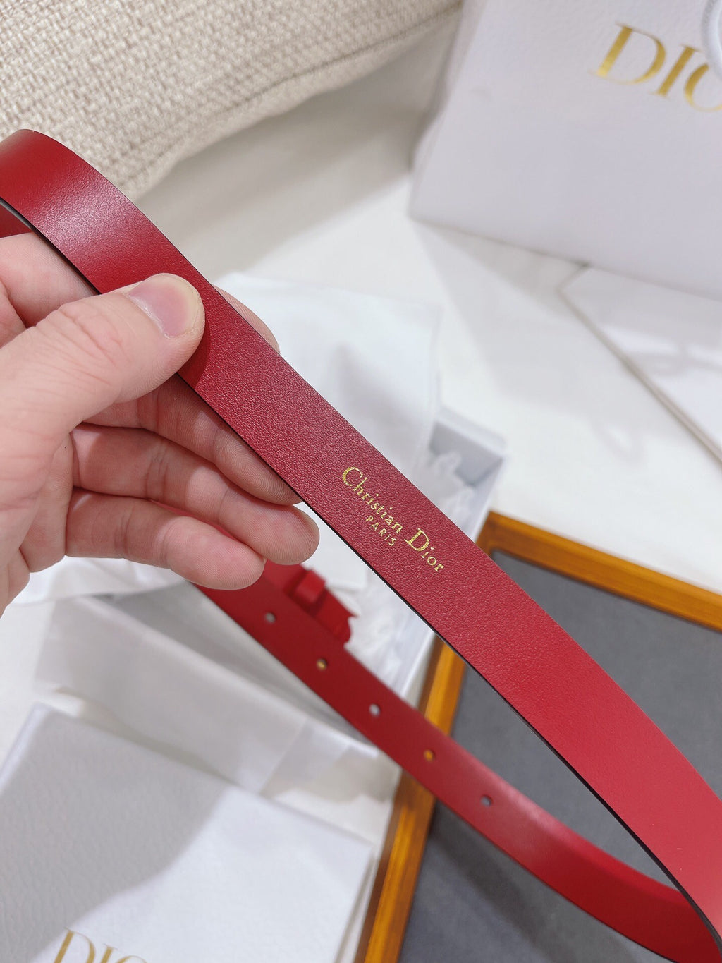 Red Leather Belt with Bold CD Buckle